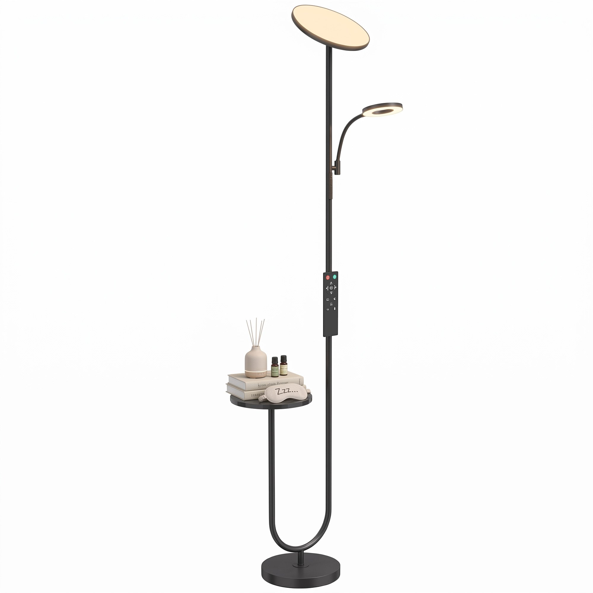 HOMCOM 4 Colour LED Uplighter Floor Lamp with Table and Magnetic Remote - Black