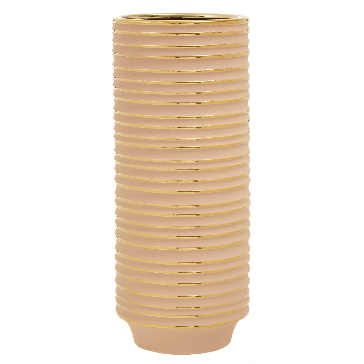 Orsina Haldis Large Ribbed Ceramic Vase – Blush Pink and Gold