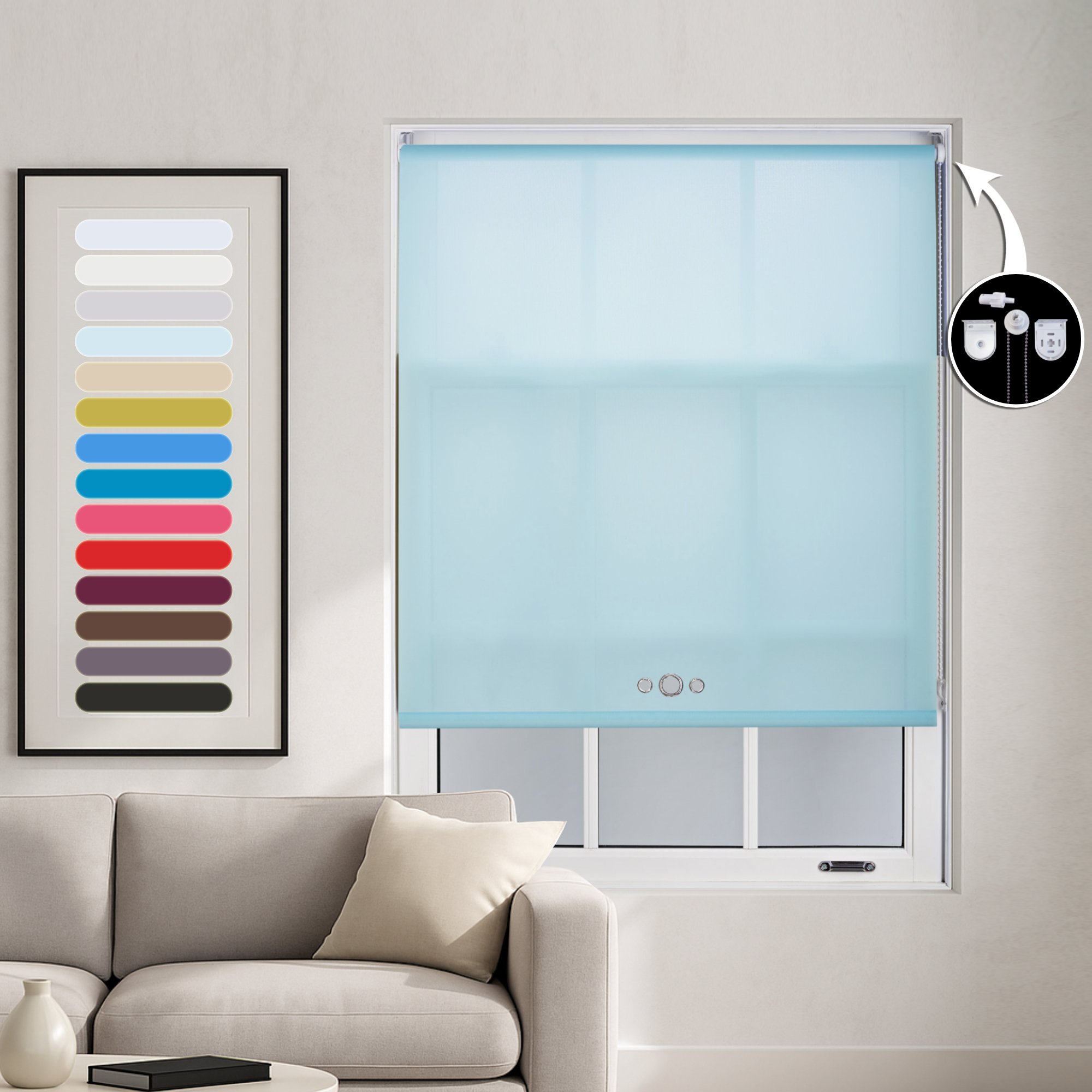 Furnished Duck Egg Daylight Roller Blind Triple Round Eyelets - 90 x 165cm