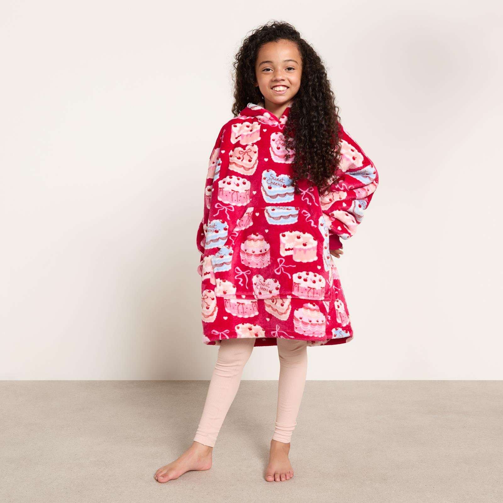 OHS Kids Cake Bow Print Hoodie Blanket - Pink