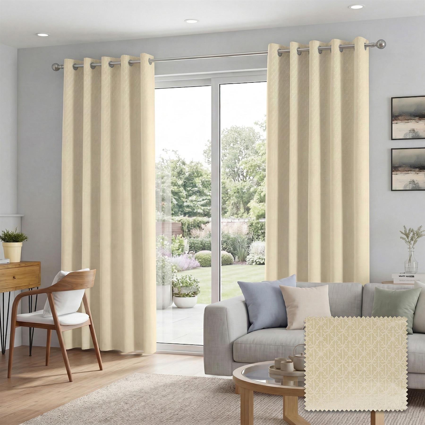 Luxury Living Temple Velvet Eyelet Blackout Curtains 117cm x 229cm - Cream