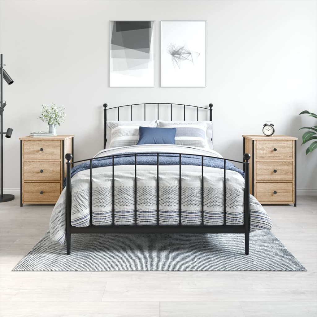 Walplus Pack of 2 3 Drawer Bedside Cabinet - Light Oak - 40 x 36 x 60 cm