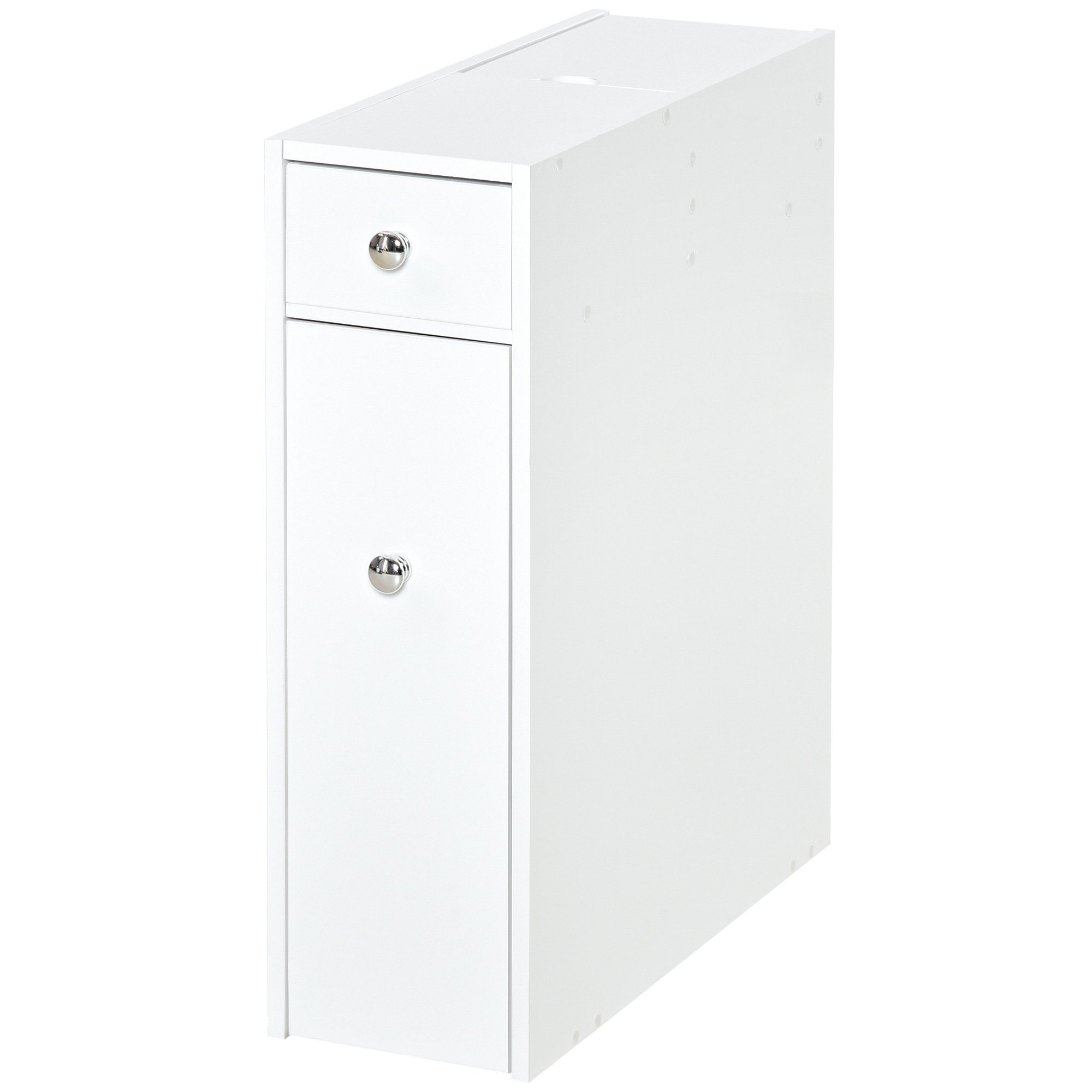 HOMCOM Slim Wooden Bathroom Floor Cabinet with Drawers - White