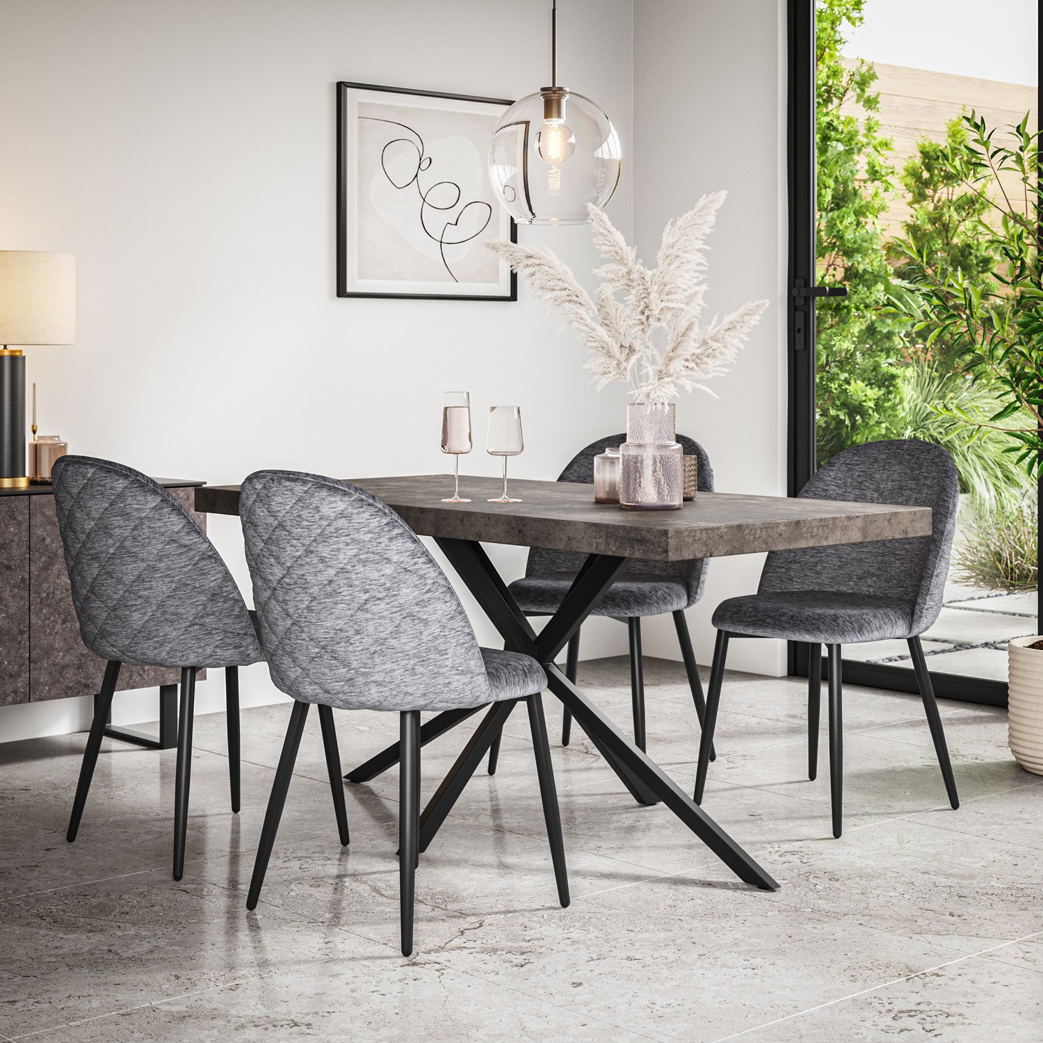 Furniture Online Donni Concrete Effect Dining Table & 4 Raye Grey Chairs