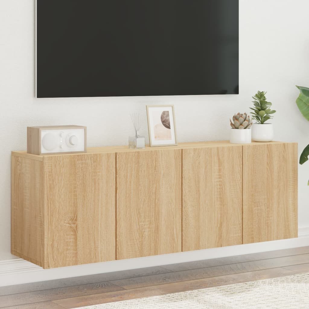 Walplus Pack of 2 Wall Mounted TV Cabinet - Light Oak - 60 x 30 x 41 cm