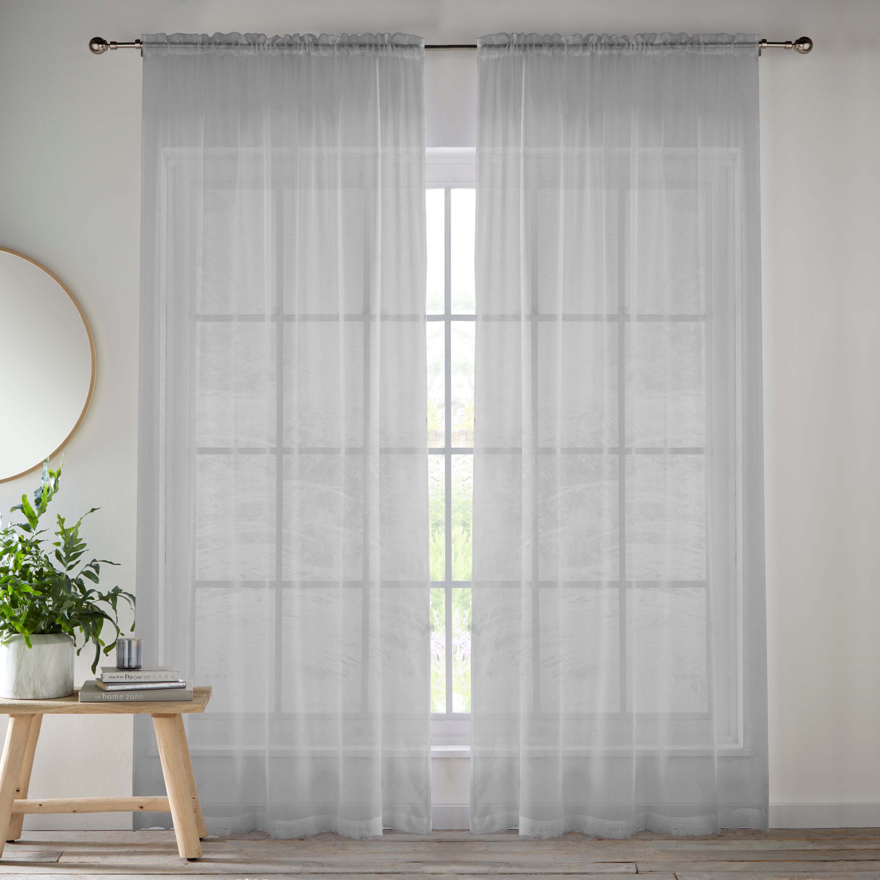 Tyrone Textiles Crystal Plain Slot Top Voile Panels - 140 x 122cm - Silver