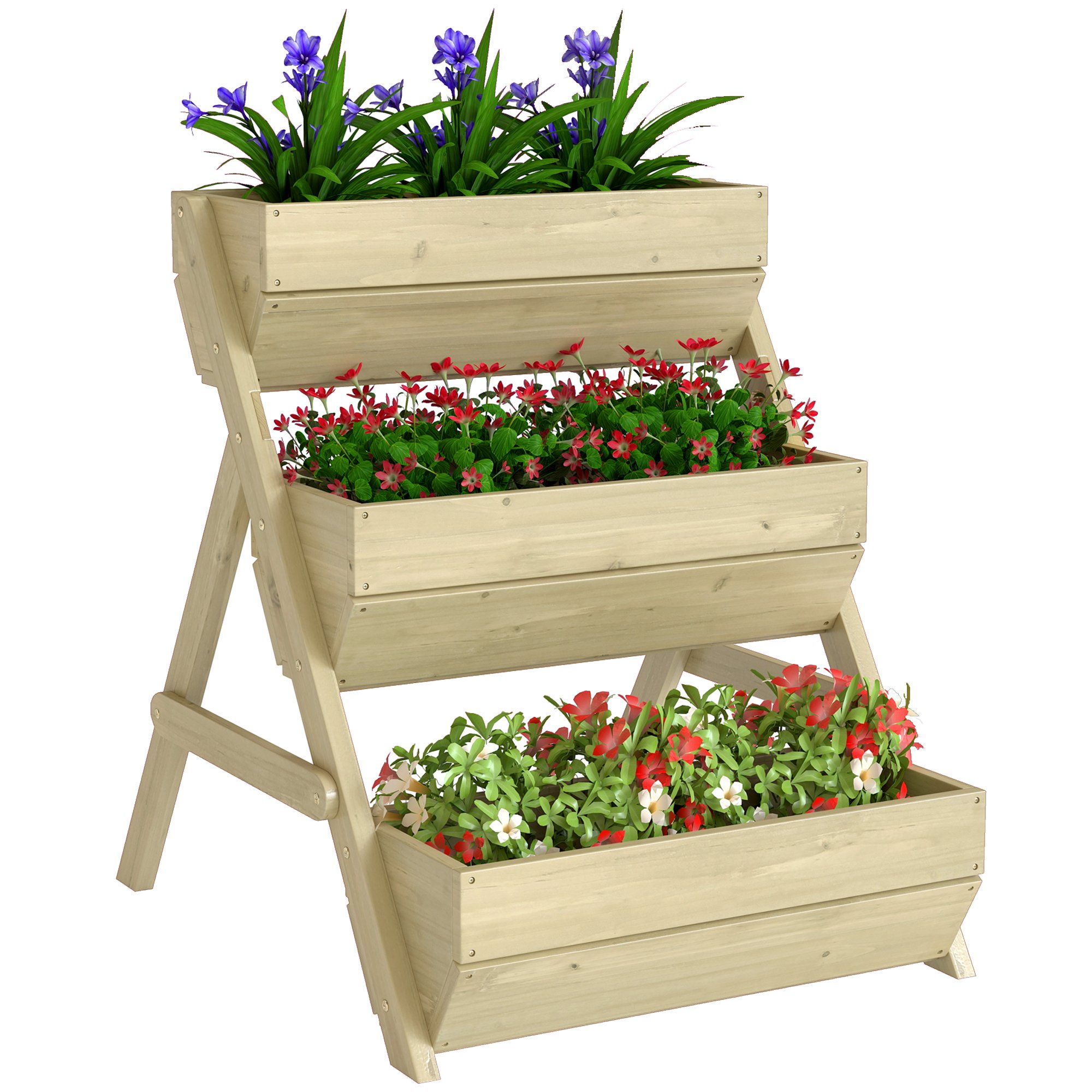 Outsunny 3 Tier Wooden Raised Garden Bed - Green