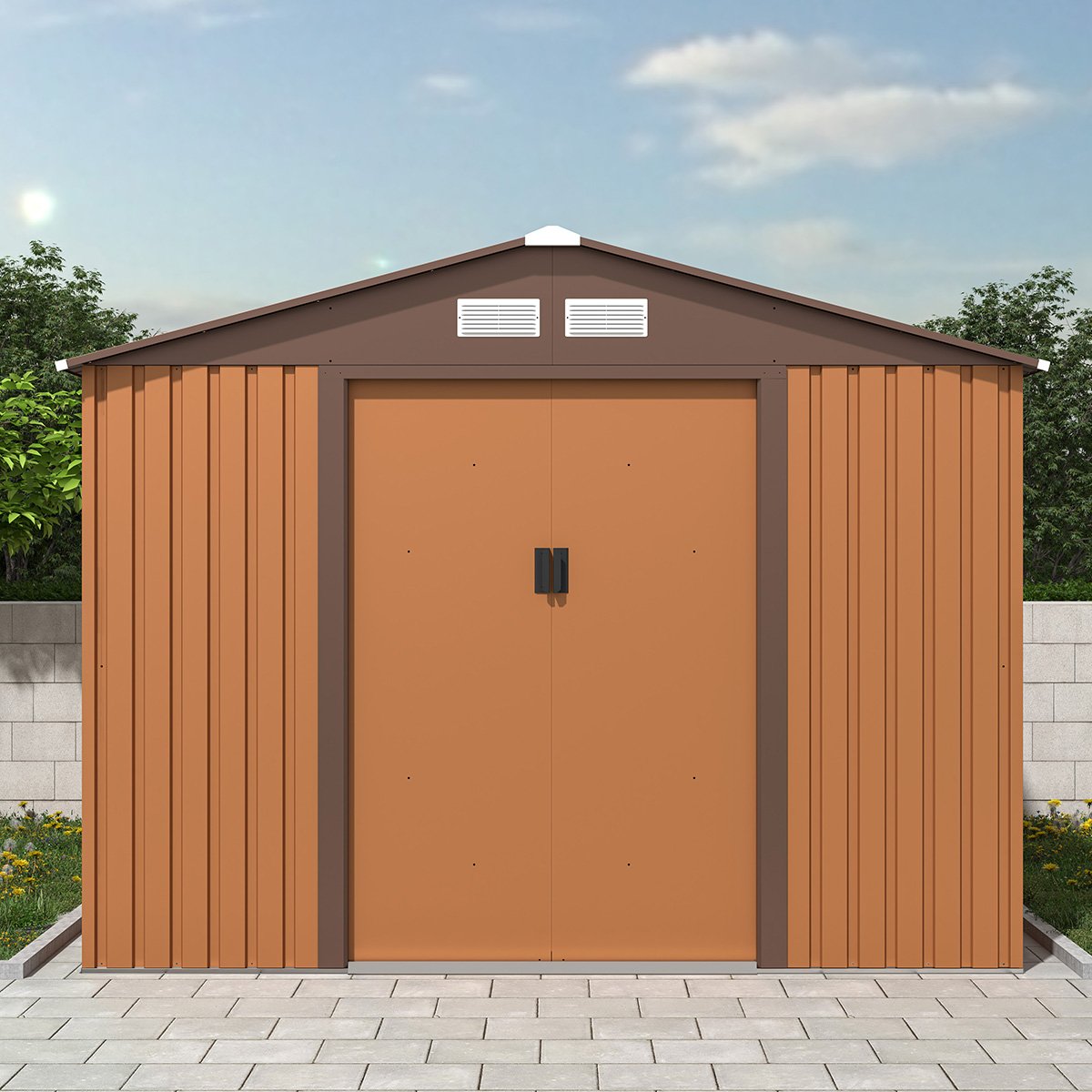 Charles Bentley 8ft x 10ft Metal Garden Storage Shed – Brown