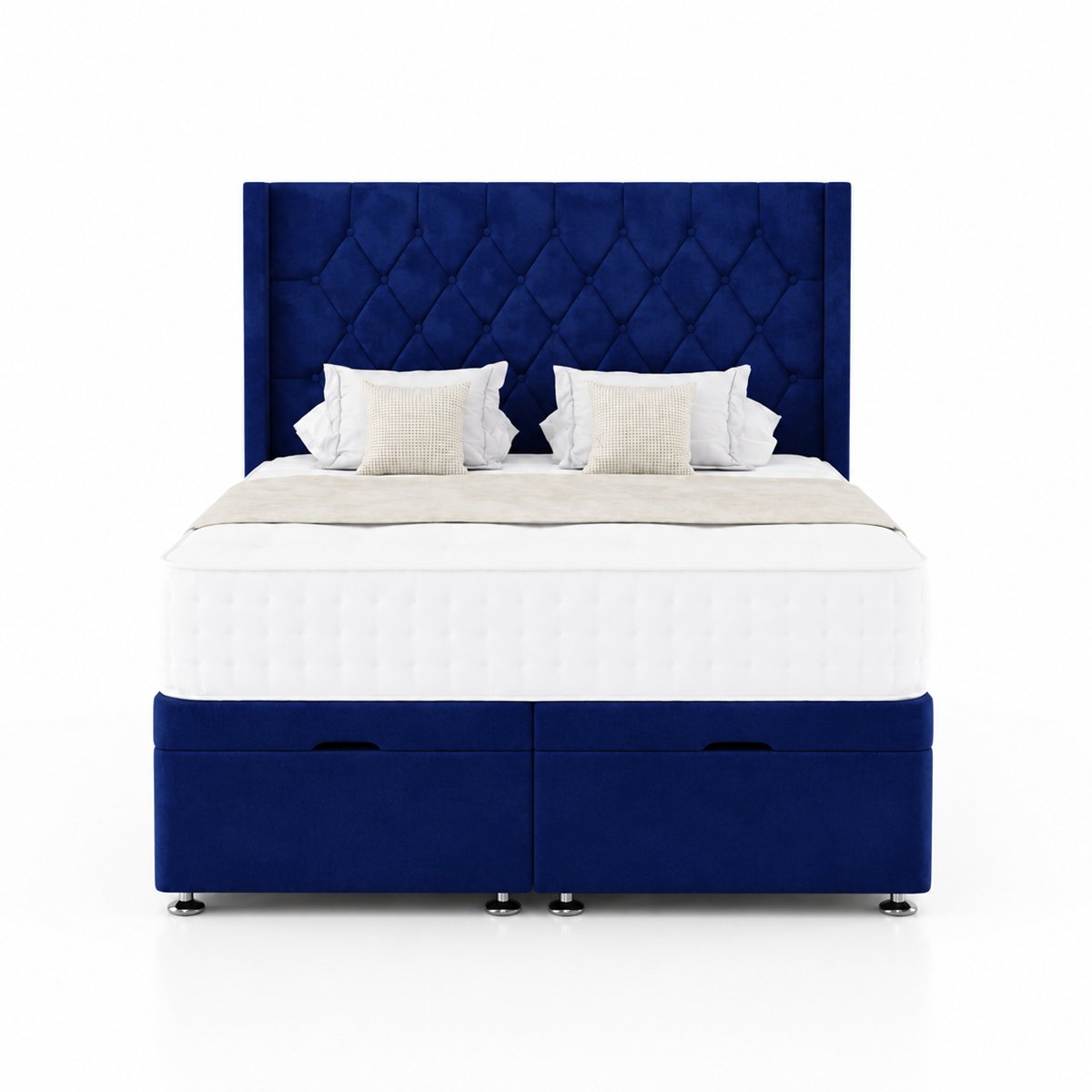 Comfy Deluxe 4ft6 Double Plush Velvet End Lift Ottoman Bed Set - Blue