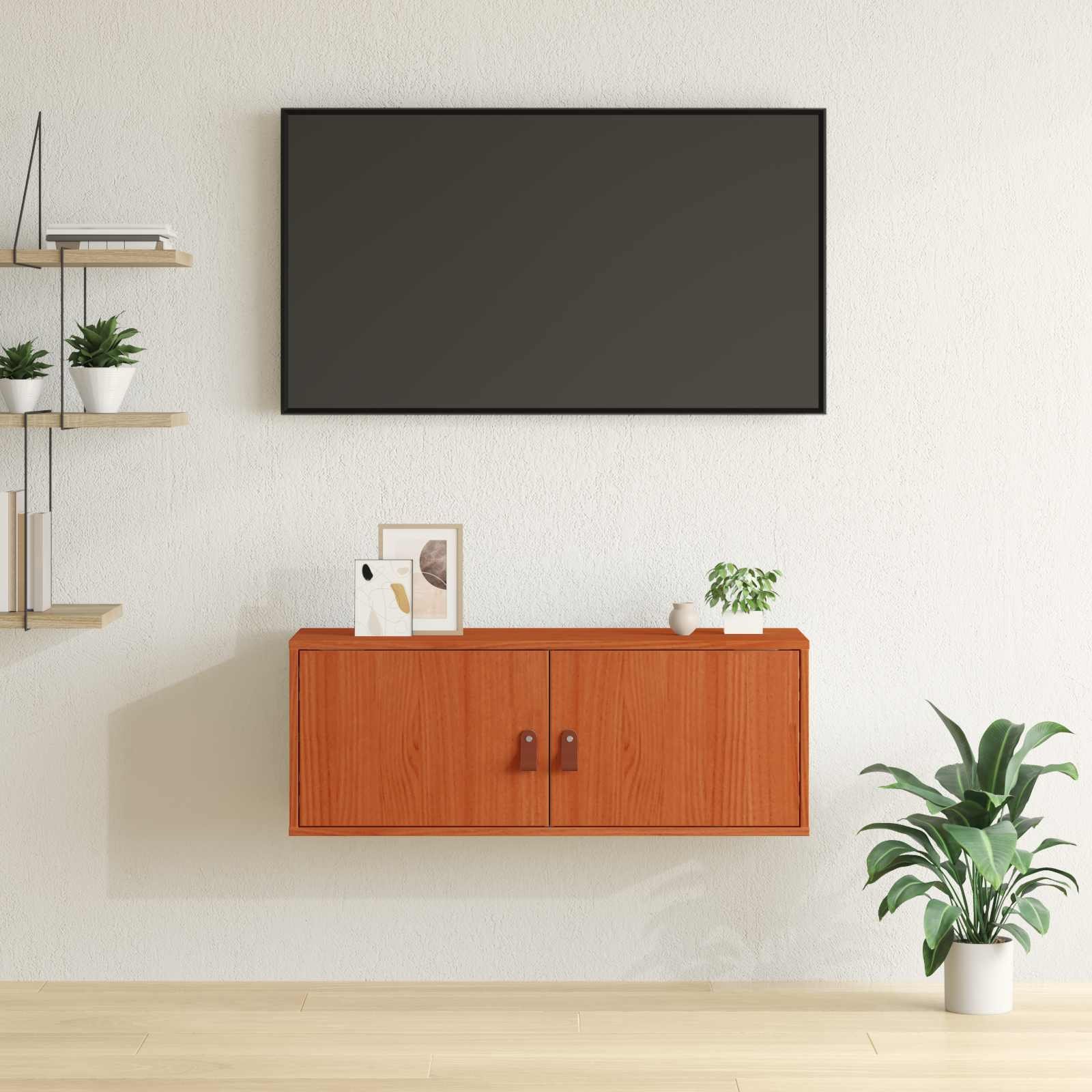 Walplus Solid Pine Wood Wall Cabinet - Brown - 80 x 30 x 30 cm