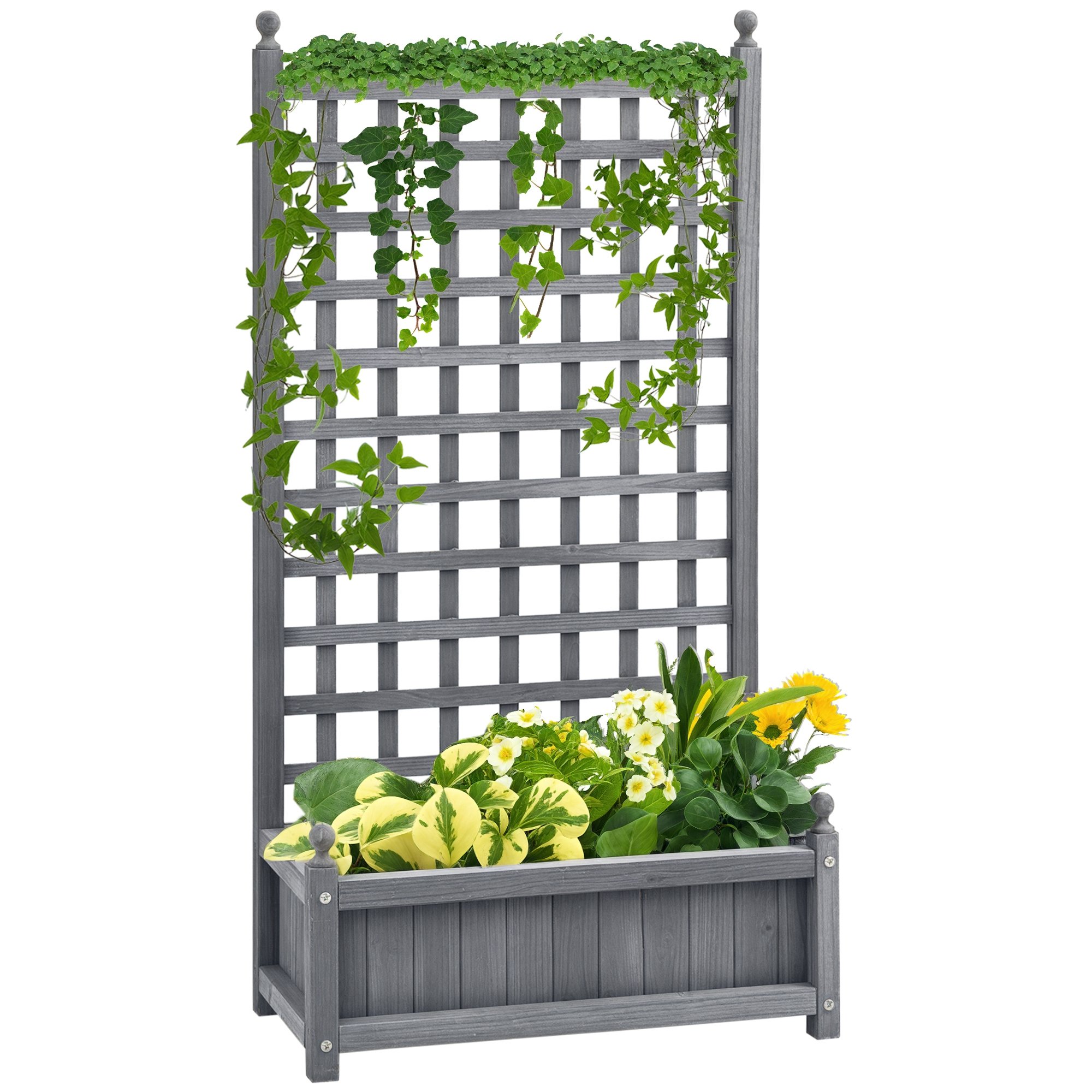 OutsunnyWooden Raised Beds with Trellis - Grey