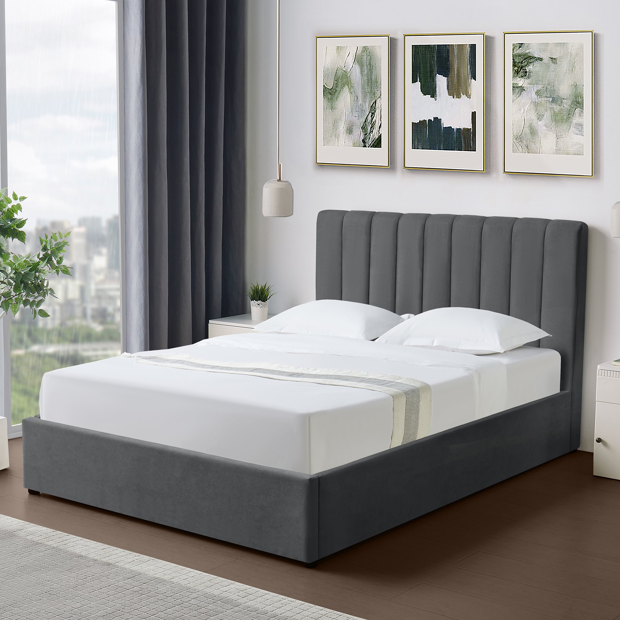 Artemis Home Evelynne Fabric 135cm Double Ottoman Bed with Storage - Dark Grey