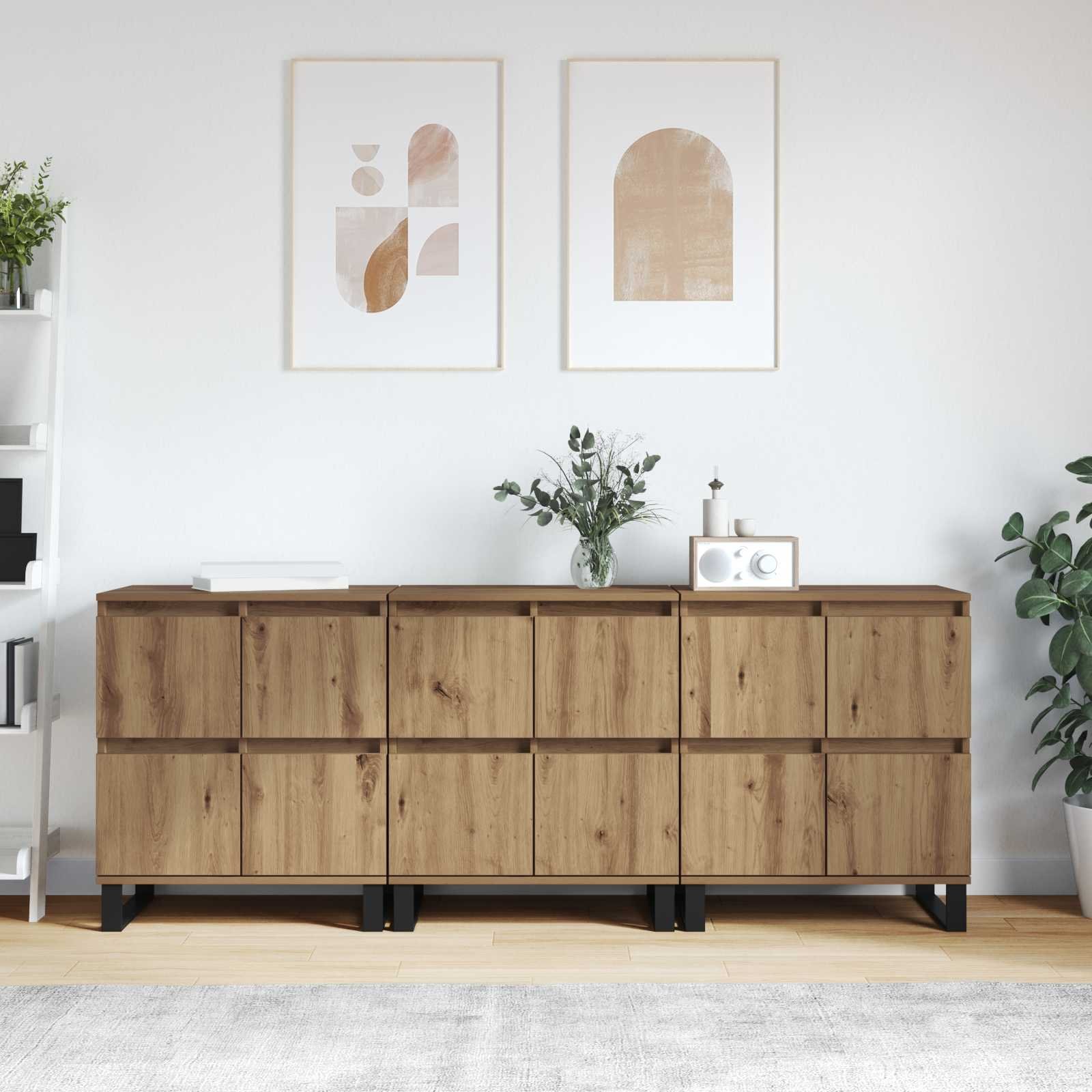Walplus 3 Piece 4 Door Sideboard - Oak - 60 x 35 x 70 cm