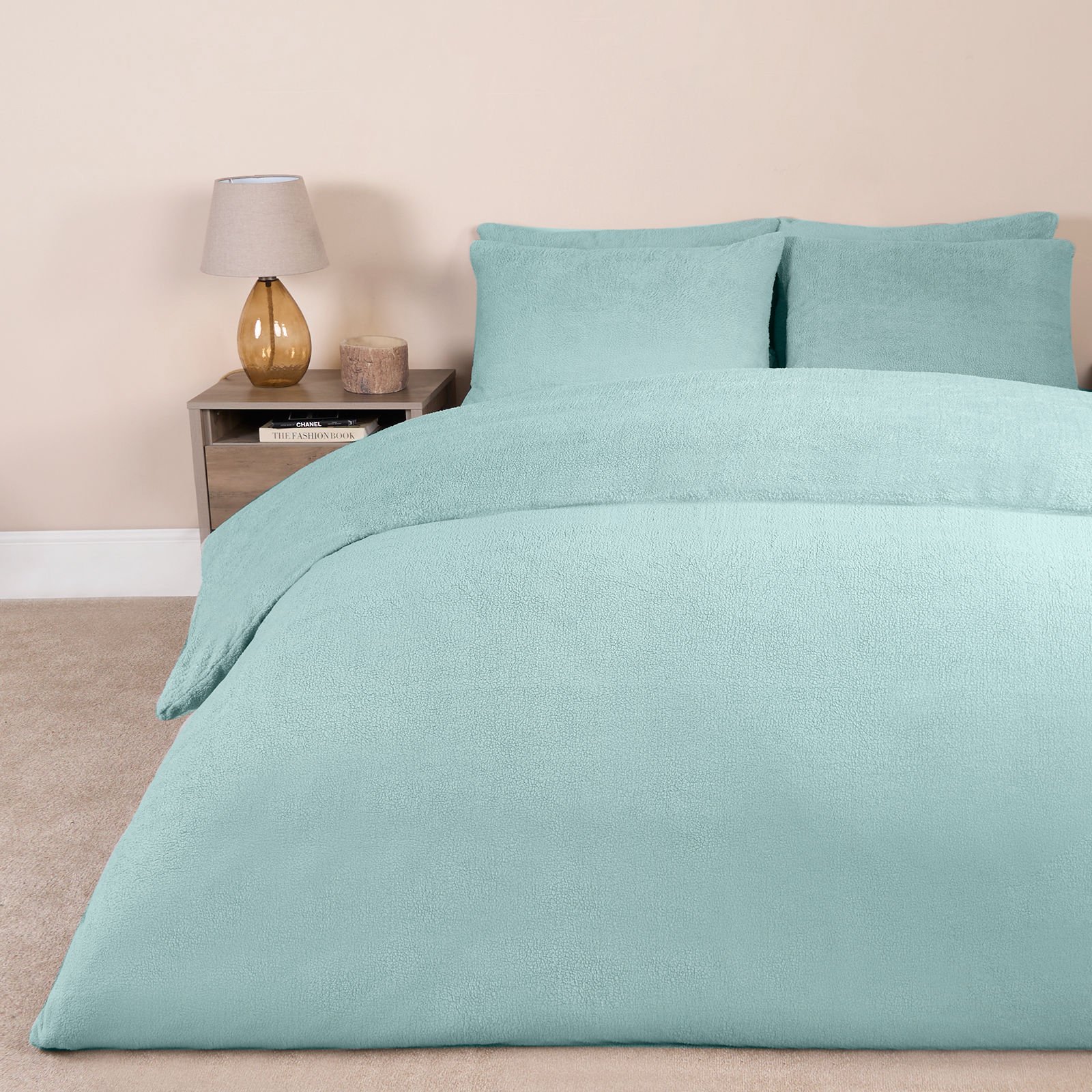 OHS Thermal Soft Teddy Fleece Duvet Cover Bedding Set Duck Egg - Double