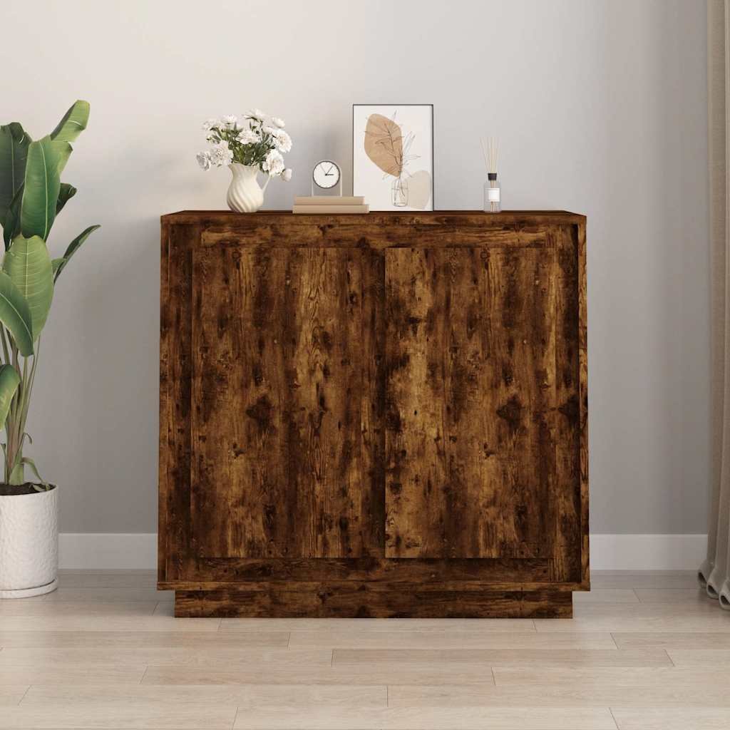 Walplus Engineered Wood Sideboard - Smoked Oak - 80 x 34 x 75 cm