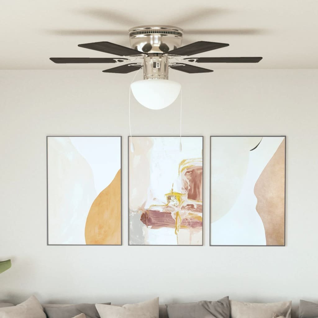Walplus 82 cm Steel Ornate Ceiling Fan with Light - Dark Brown