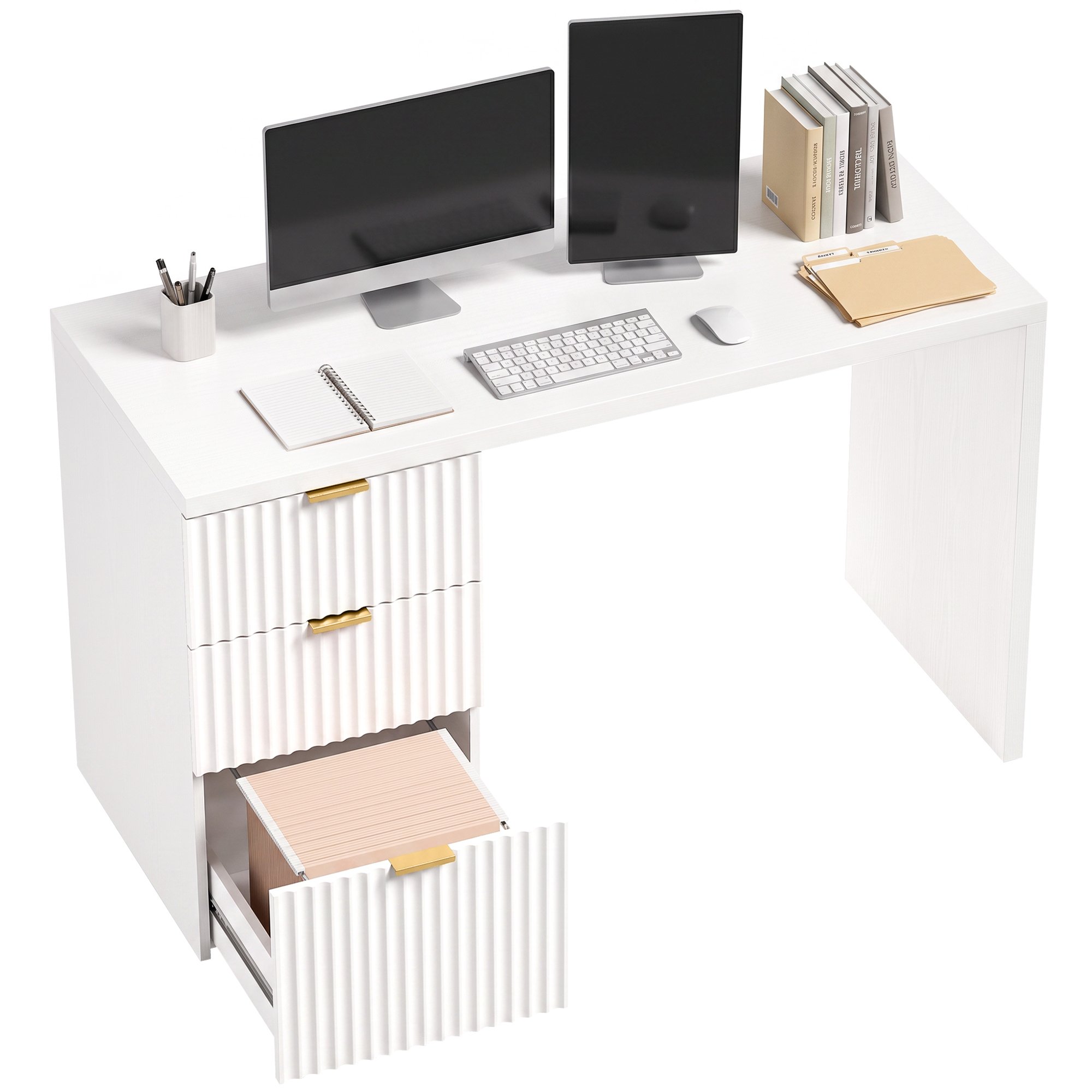 HOMCOM 3 Drawers Reversible Home Office Desk with Storage - White
