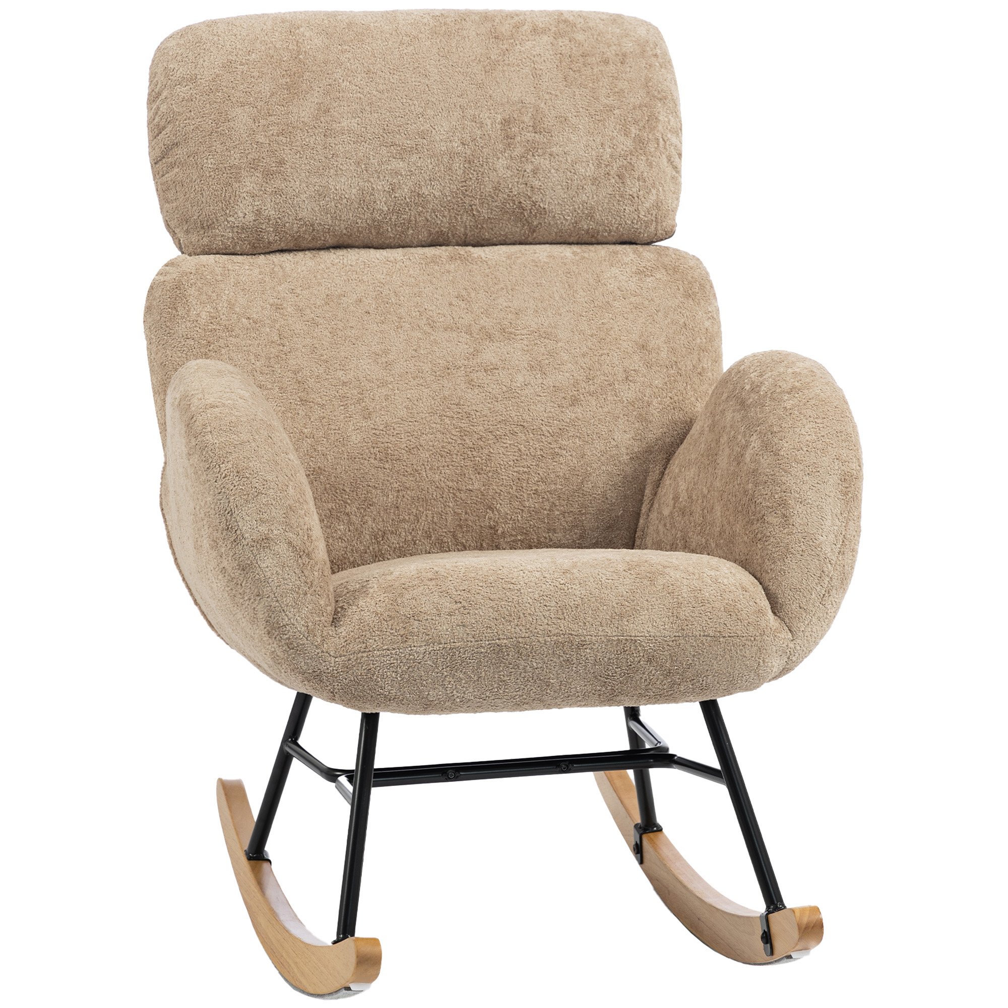 HOMCOM Velvet Rocking Chair with Adjustable Headrest - Light Brown