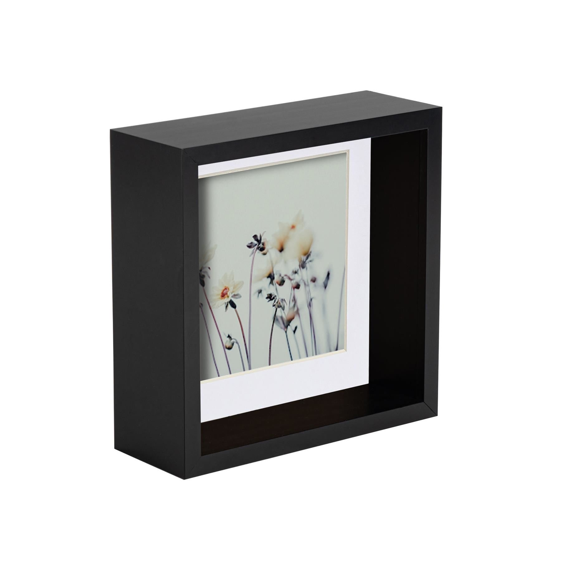 Nicola Spring 3D Deep Box Photo Frame - 6x6" with Mount - Black & White