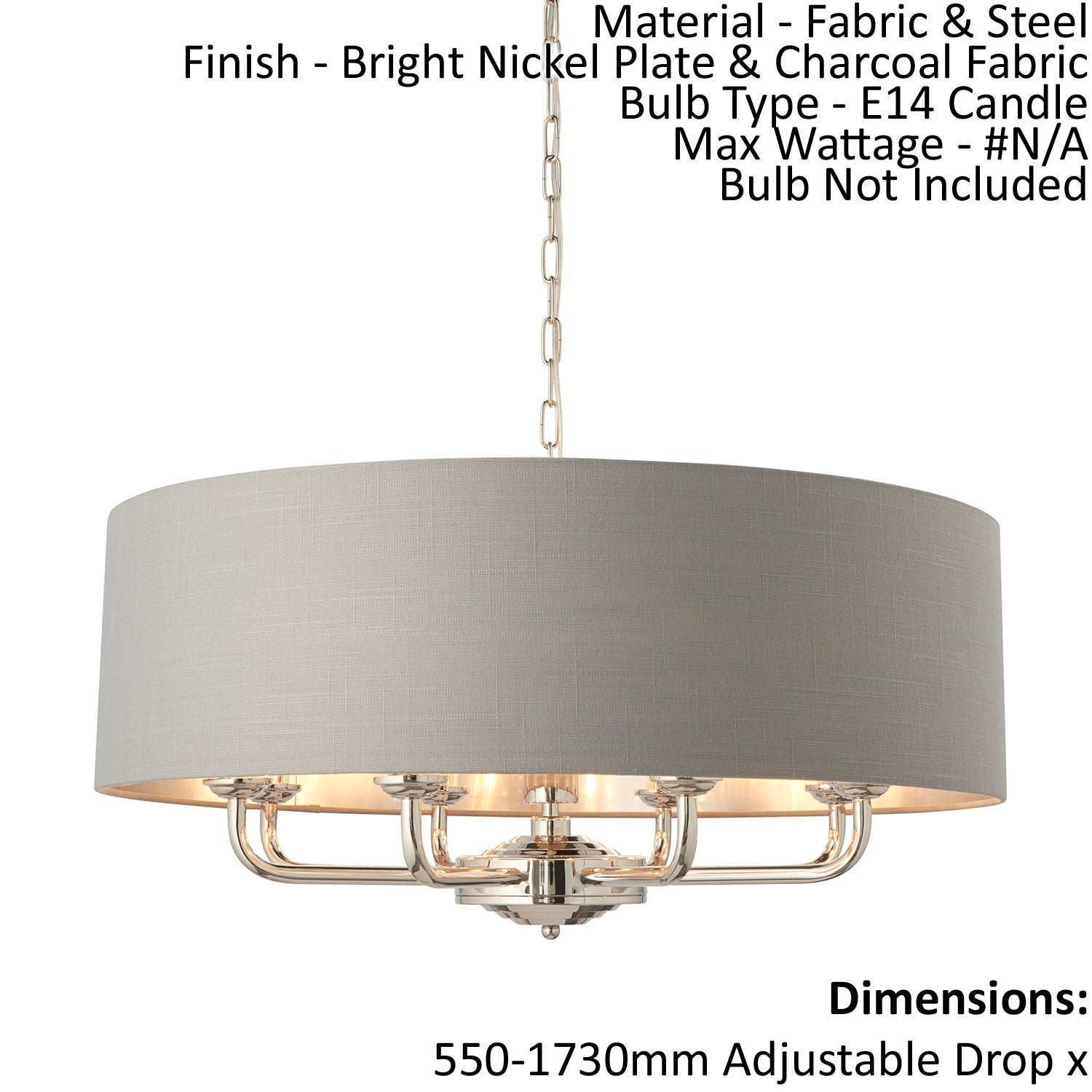 Loops Direct 8-Light Ceiling Pendant Light - Bright Nickel & Charcoal