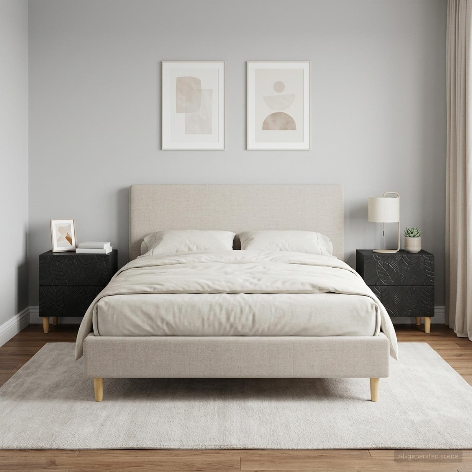 Walplus Pack of 2 Engineered Wood Bedside Table - Black - 43 x 34.5 x 48 cm