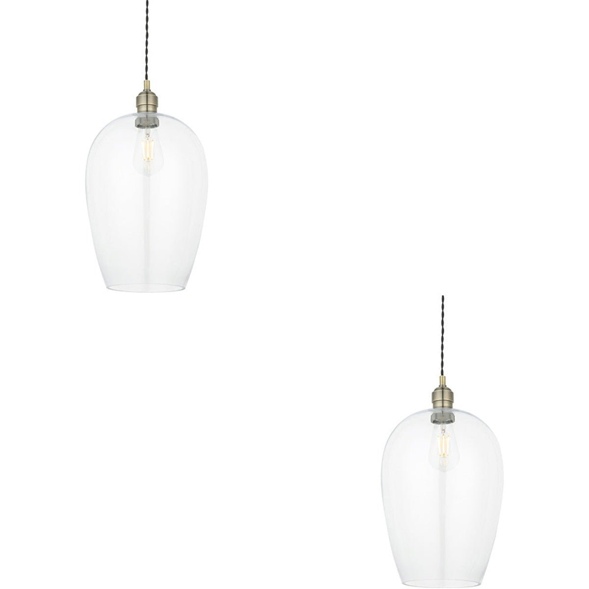Loops Direct Set of 2 LED Hanging Ceiling Pendant Light - Antique Brass