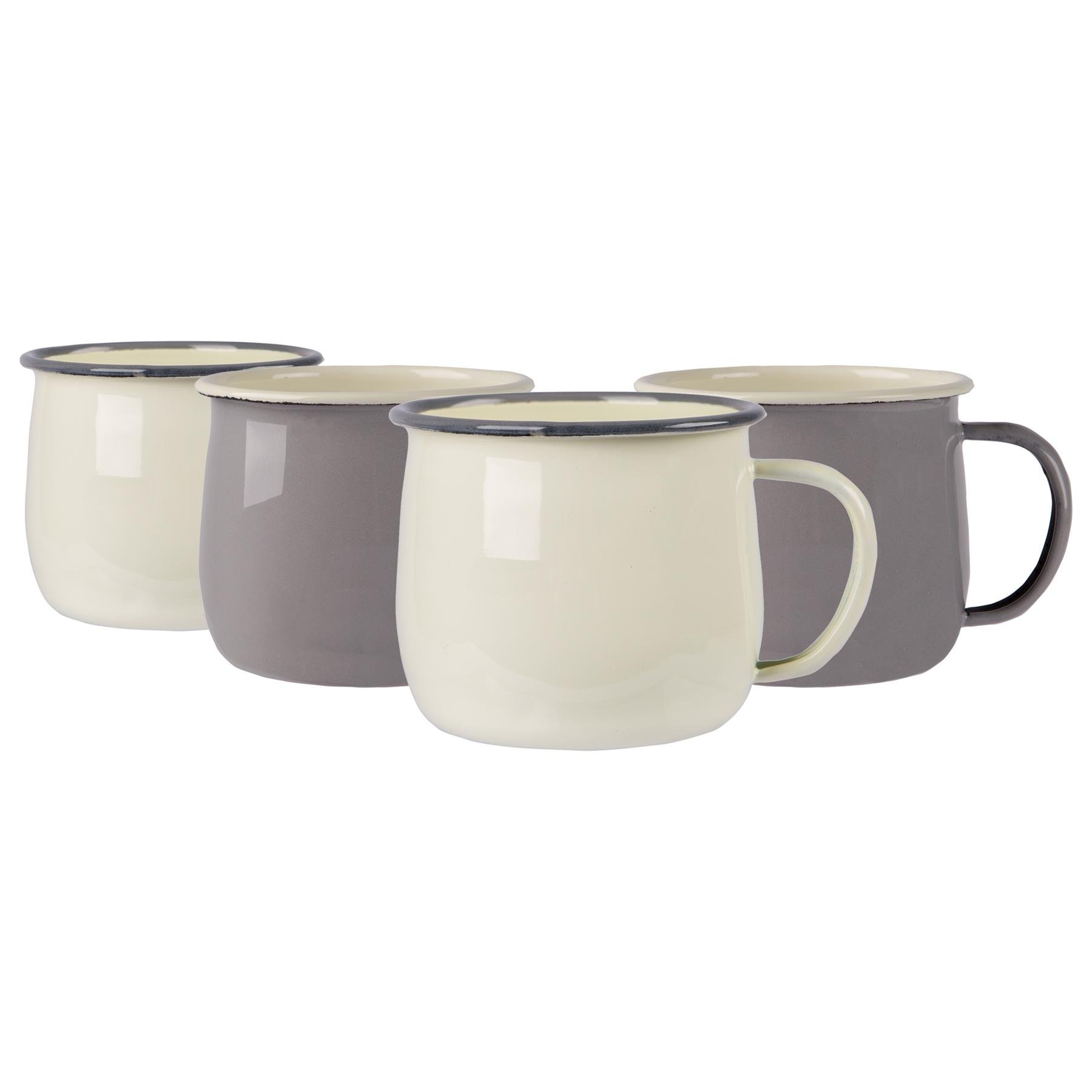 Argon Tableware 4 Piece Coloured Enamel Belly Mugs 375ml Set - Grey/Cream