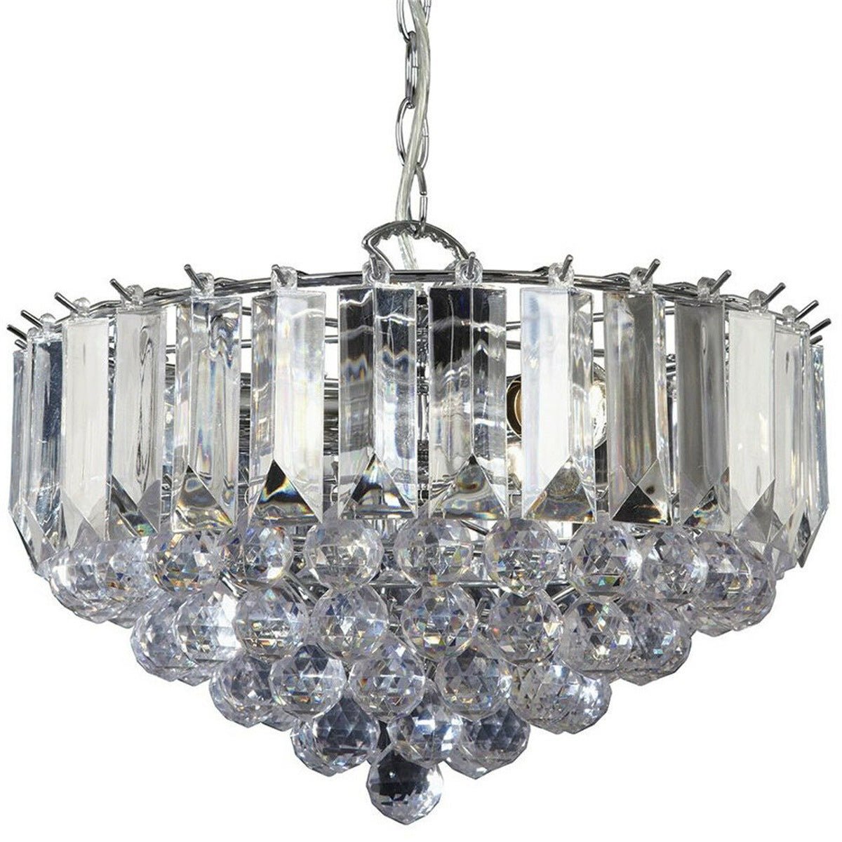 Loops Direct Fargo Steel and Acrylic 3 Light Ceiling Pendant - Chrome Clear