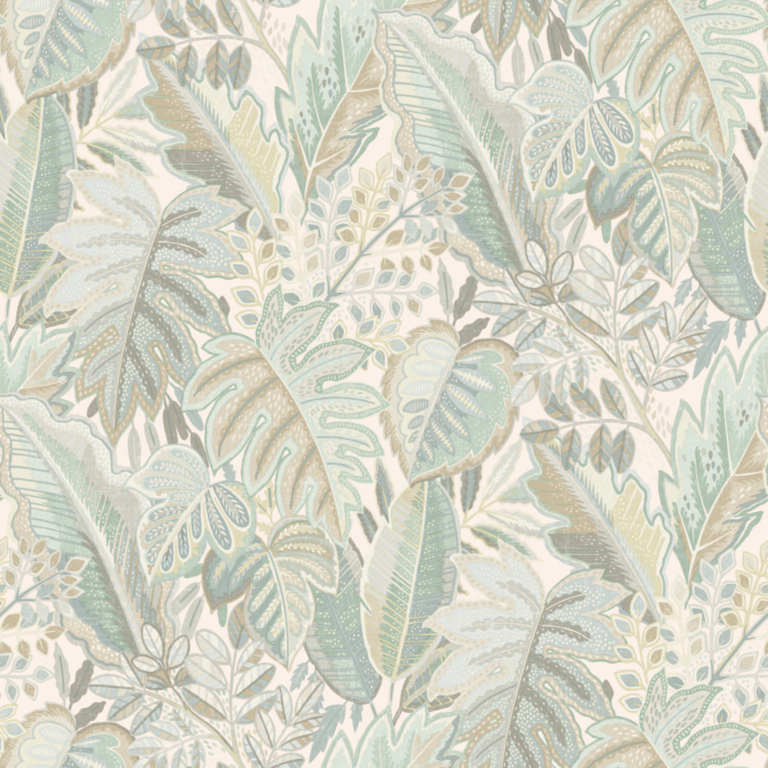 Grandeco Tribal Leaf Retro Jungle Foliage Textured Wallpaper - Neutral Beige