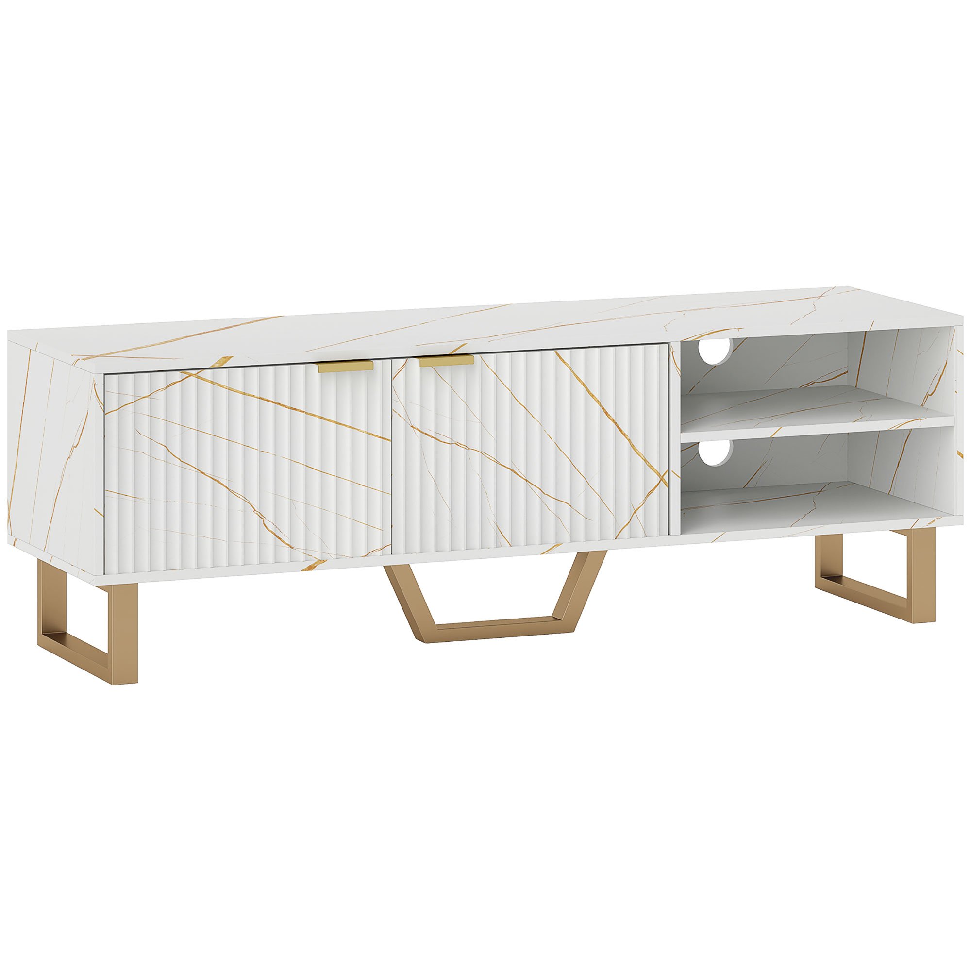 HOMCOM Marble Effect TV Unit with Shelves and Storage Cupboard - White