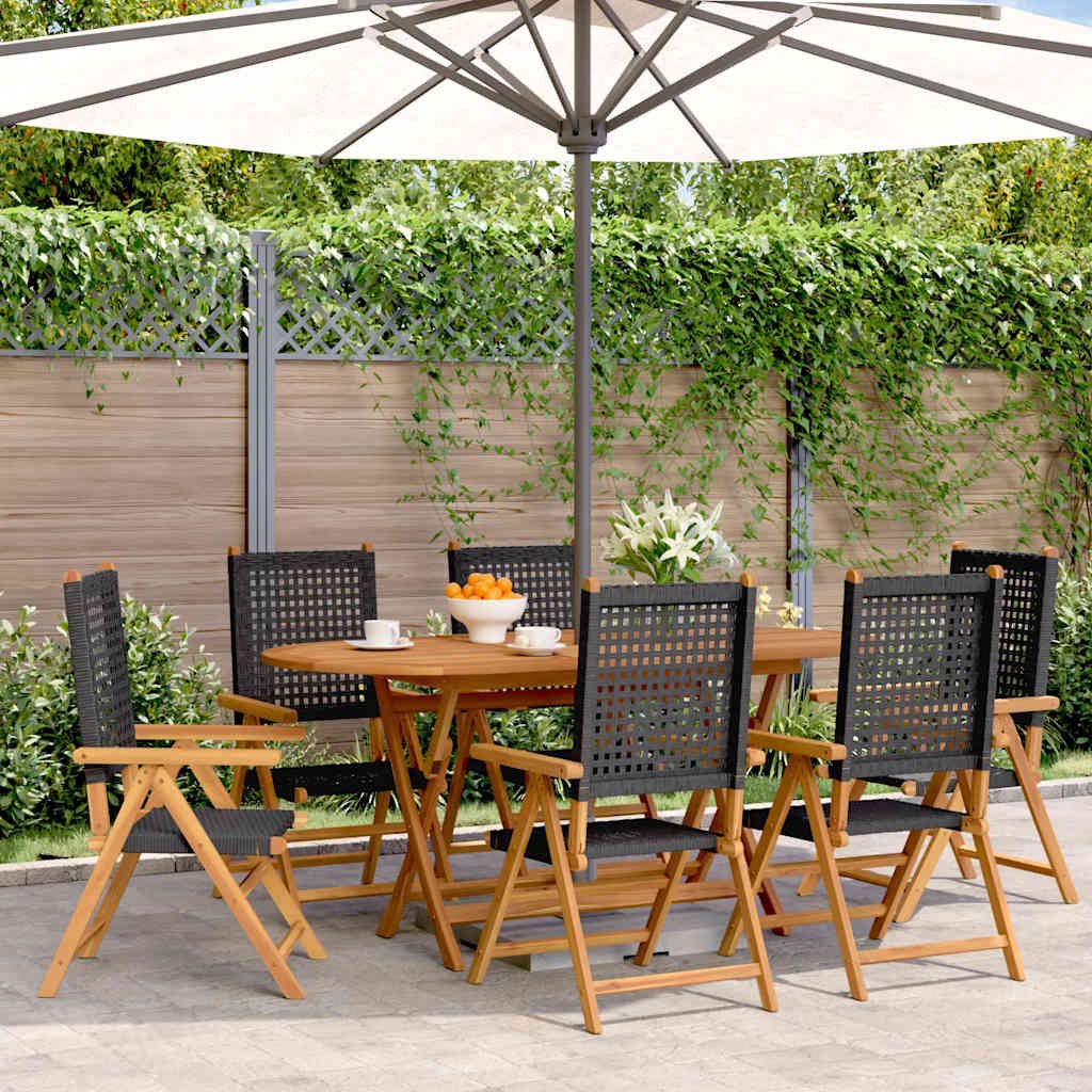 Walplus 6 Piece Poly Rattan Reclining Folding Chairs - Black