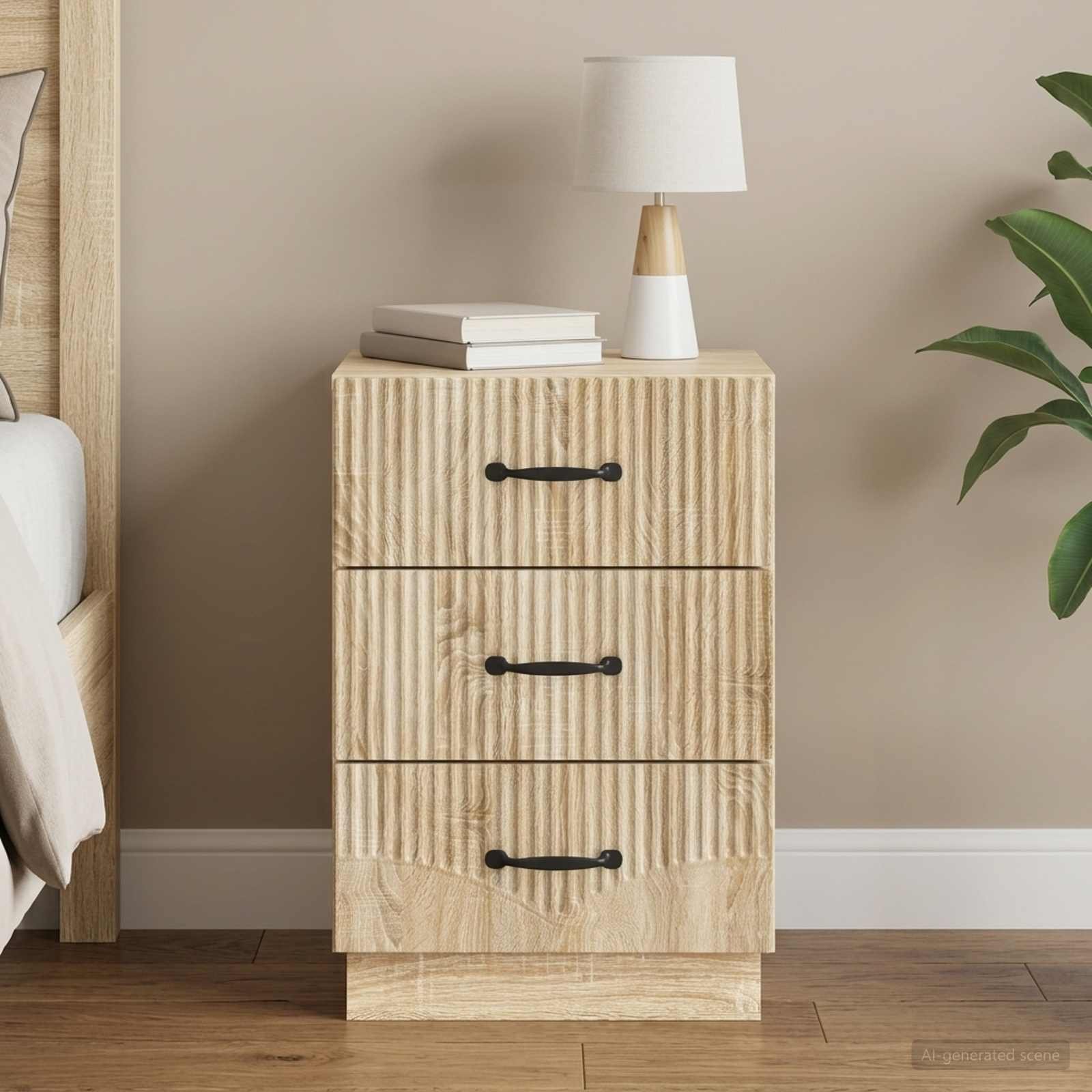 Walplus Engineered Wood Bedside Cabinet - Sonoma Oak - 43 x 41 x 63.5 cm