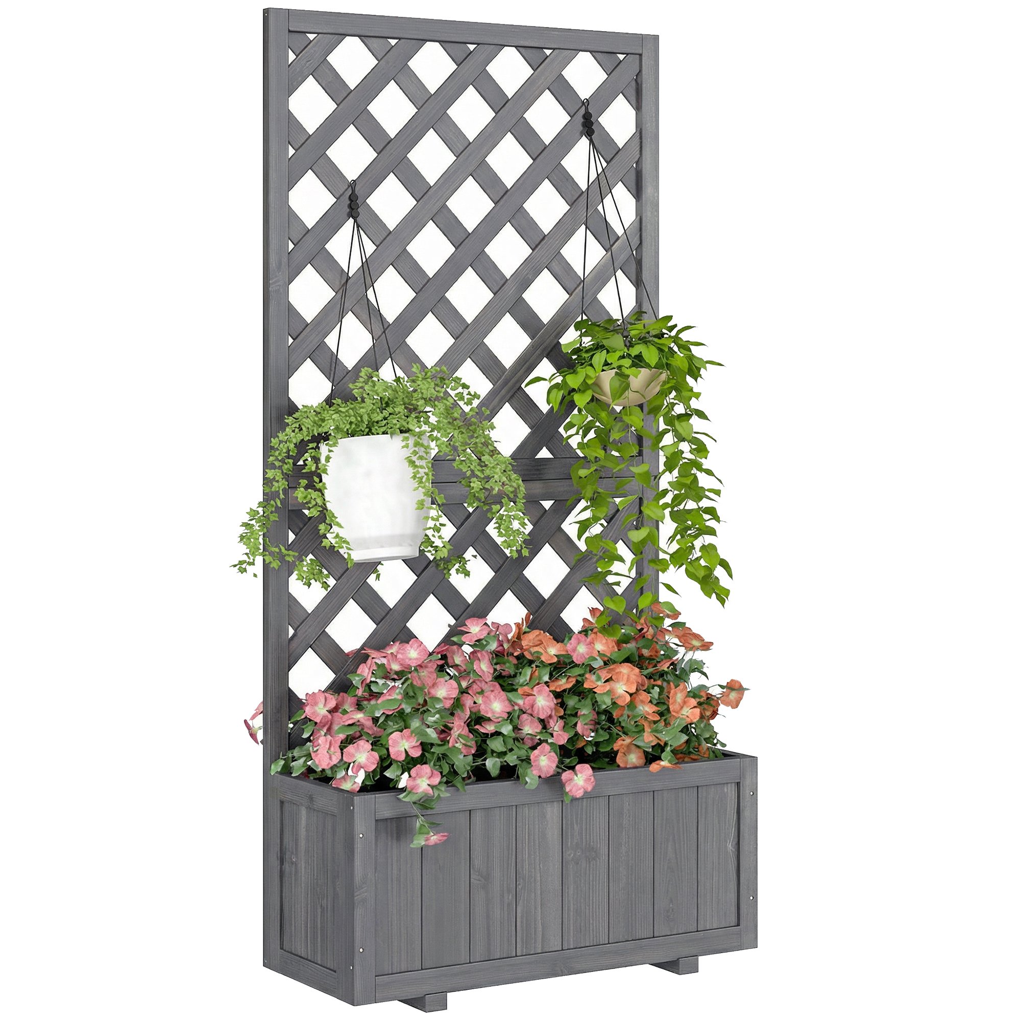 Outsunny Fir Wood Garden Planter with Trellis – Grey