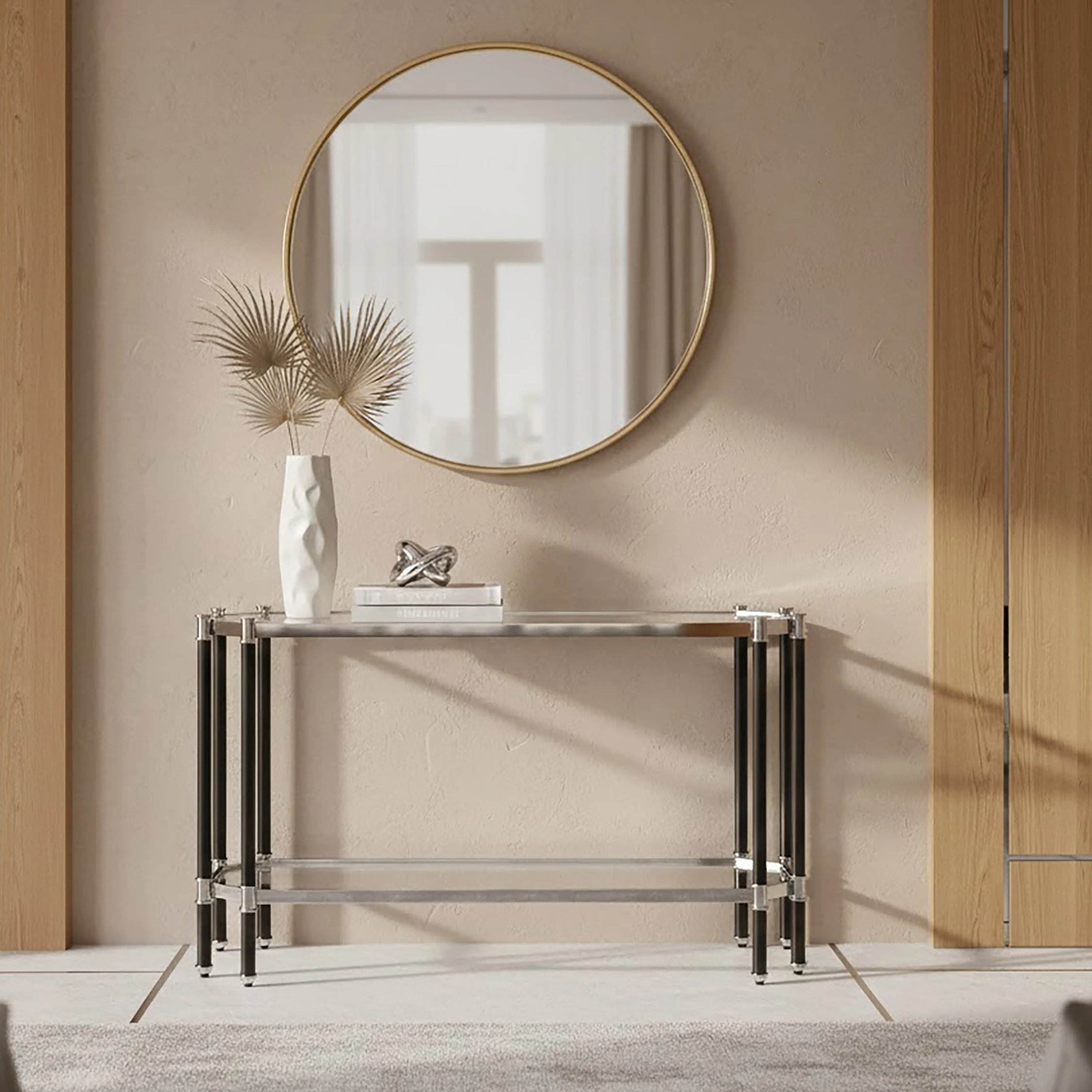 Orsina Allessi Glass Top Console Table – Black and Silver