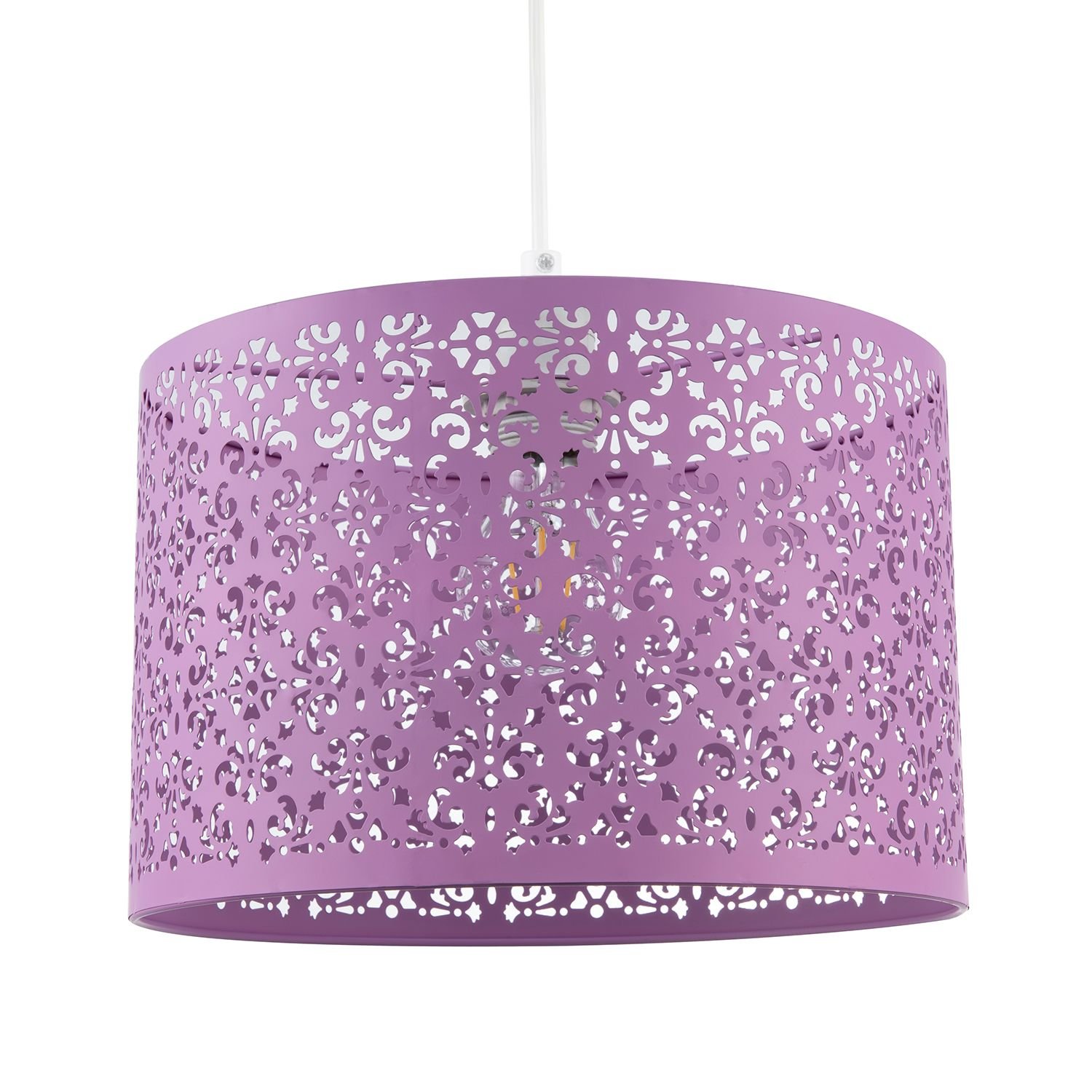 Happy Homewares Lavender Lilac Moroccan Metal with Floral Pendant Shade - 29cm