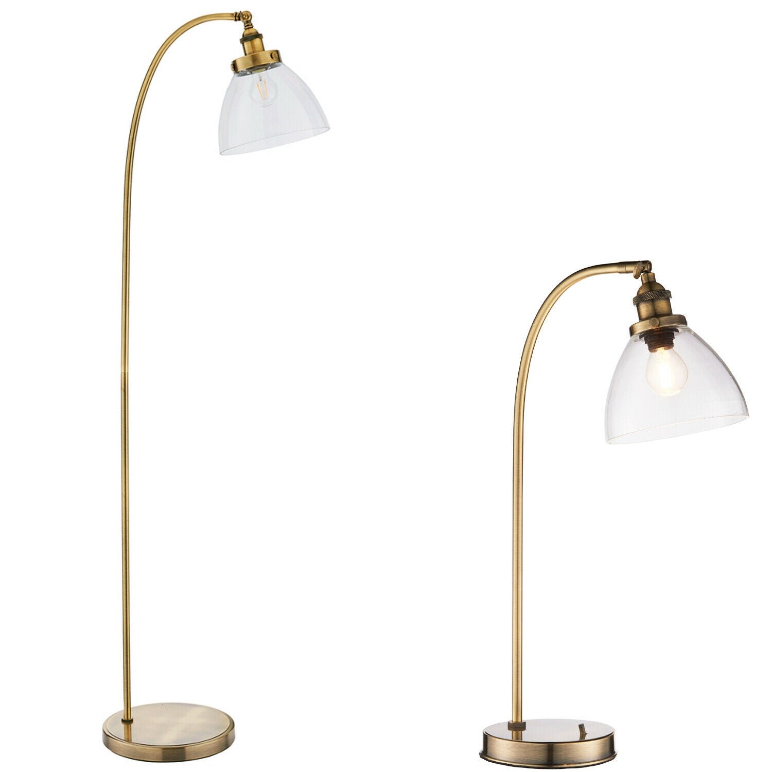 Loops Direct Steel and Glass Floor and Table Lamp Set - Antique Brass