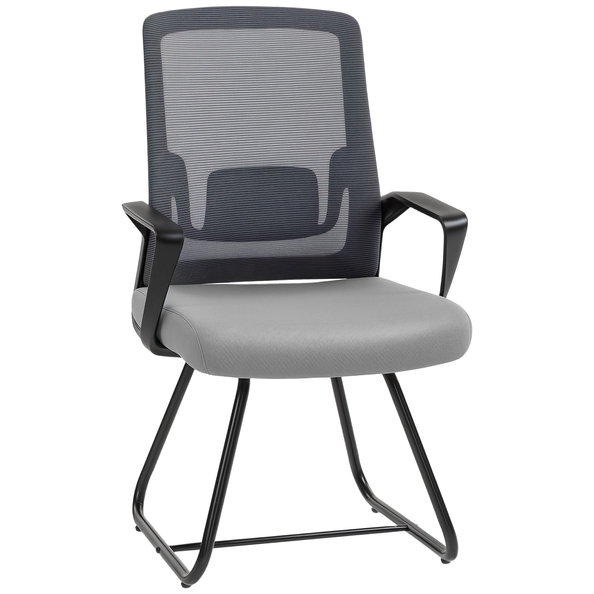 HOMCOM Metal Base Reception Chair with Mesh Back with Armrest - Dark Grey