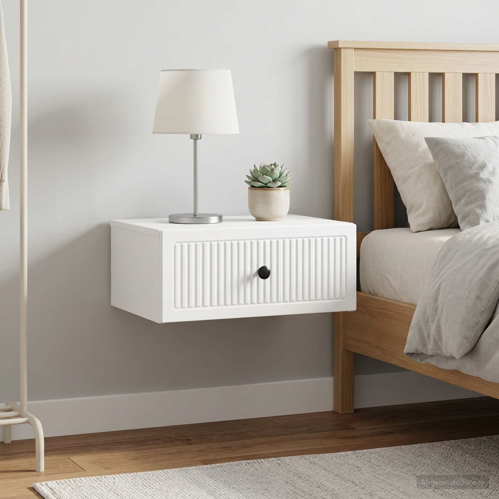 Walplus Pack of 2 Engineered Wood Bedside Cabinet - White - 49 x 34.5 x 20 cm
