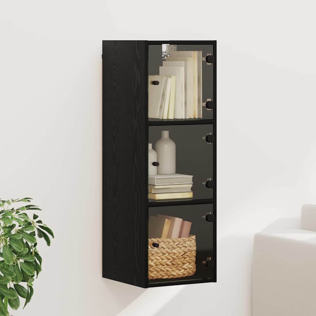 Walplus Engineered Wood Glass Door Wall Cabinet - Black Ash - 35 x 37 x 102 cm