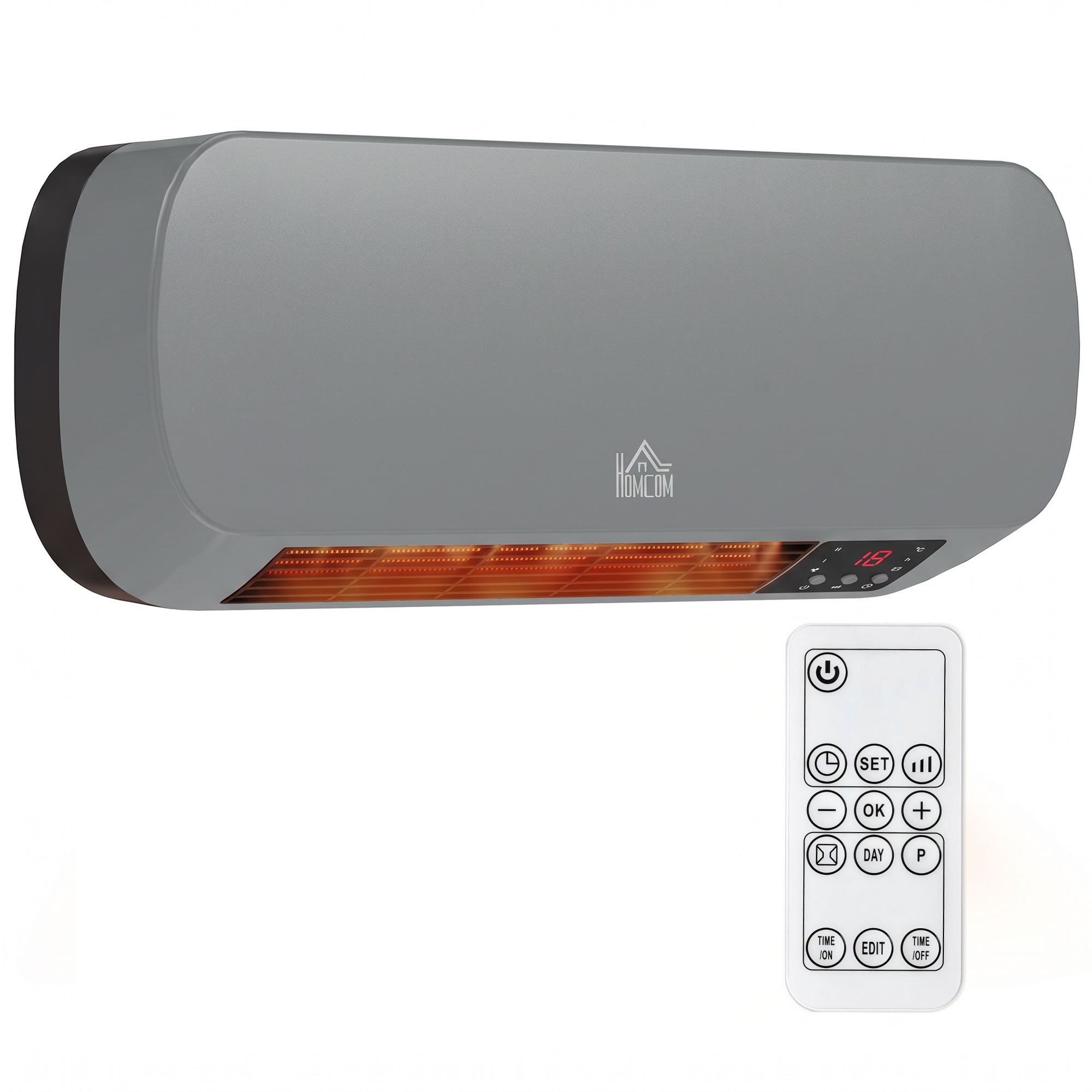 HOMCOM Wall Mounted 2000W 3 Heat Settings Remote Control Ceramic Heater – Grey