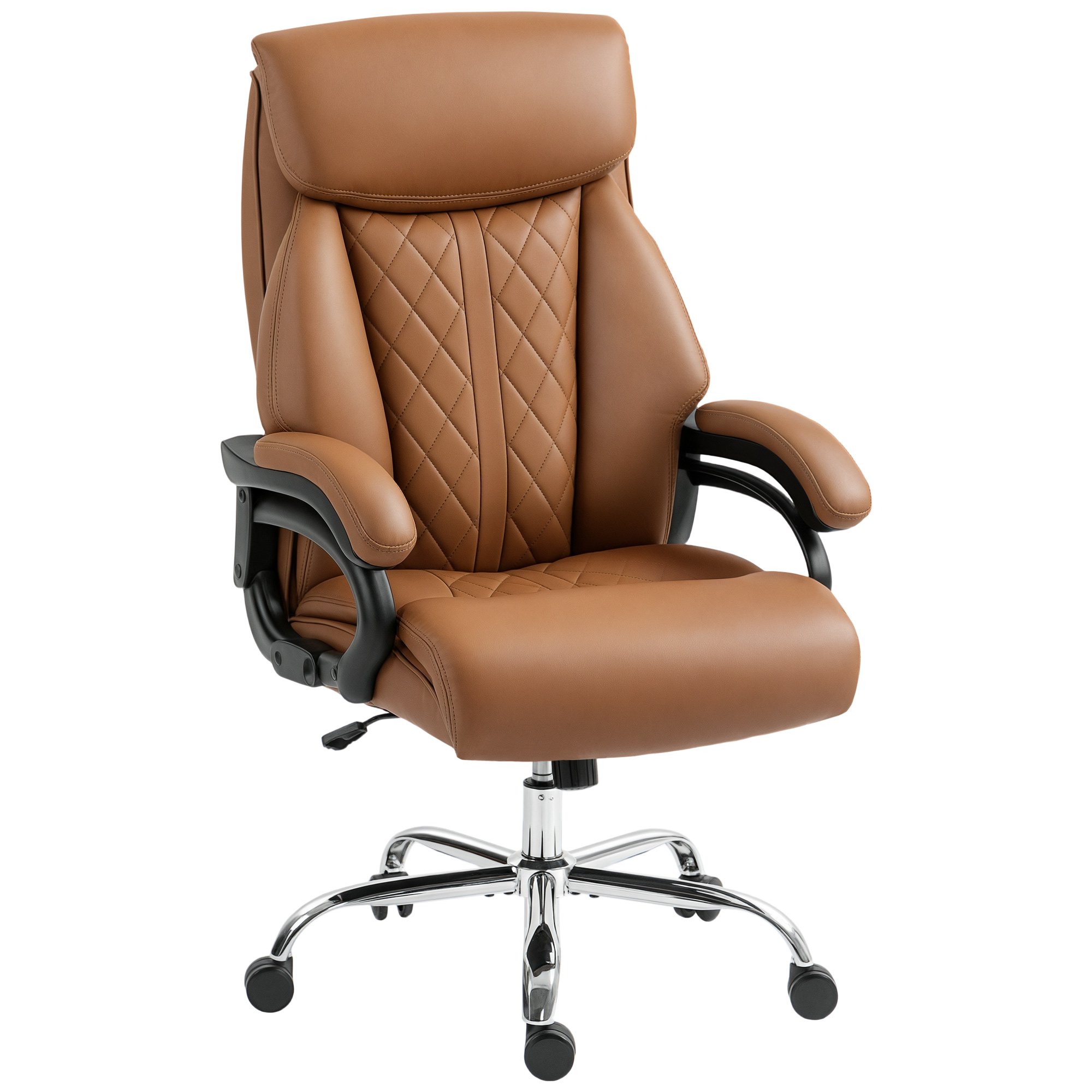 HOMCOM Faux Leather Adjustable Swivel Office Chair with Spring Padding - Brown