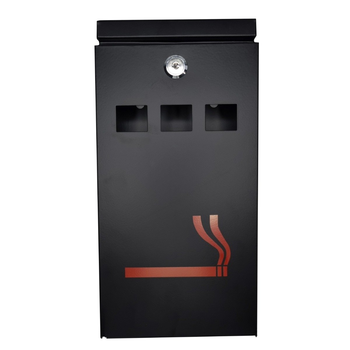 Furnished Wall Mounted Lockable Steel Outdoor Ashtray Bin - Black