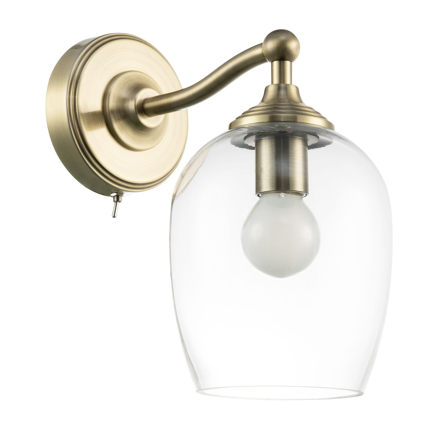 Happy Homewares in Antique Brass with Clear Glass Wall Light - 12cm