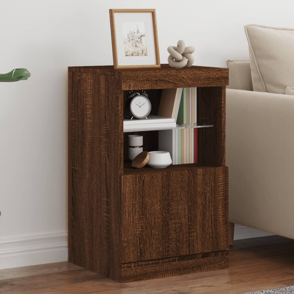 Walplus Engineered Wood LED Sideboard - Brown Oak - 41 x 37 x 67 cm