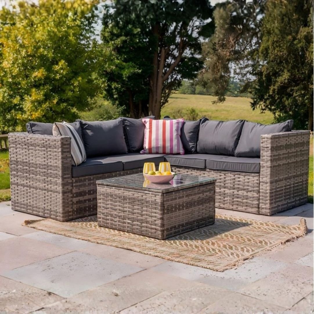 Furniture Maxi Vancouver Rattan Effect 5 Seater Corner Sofa Set-Grey