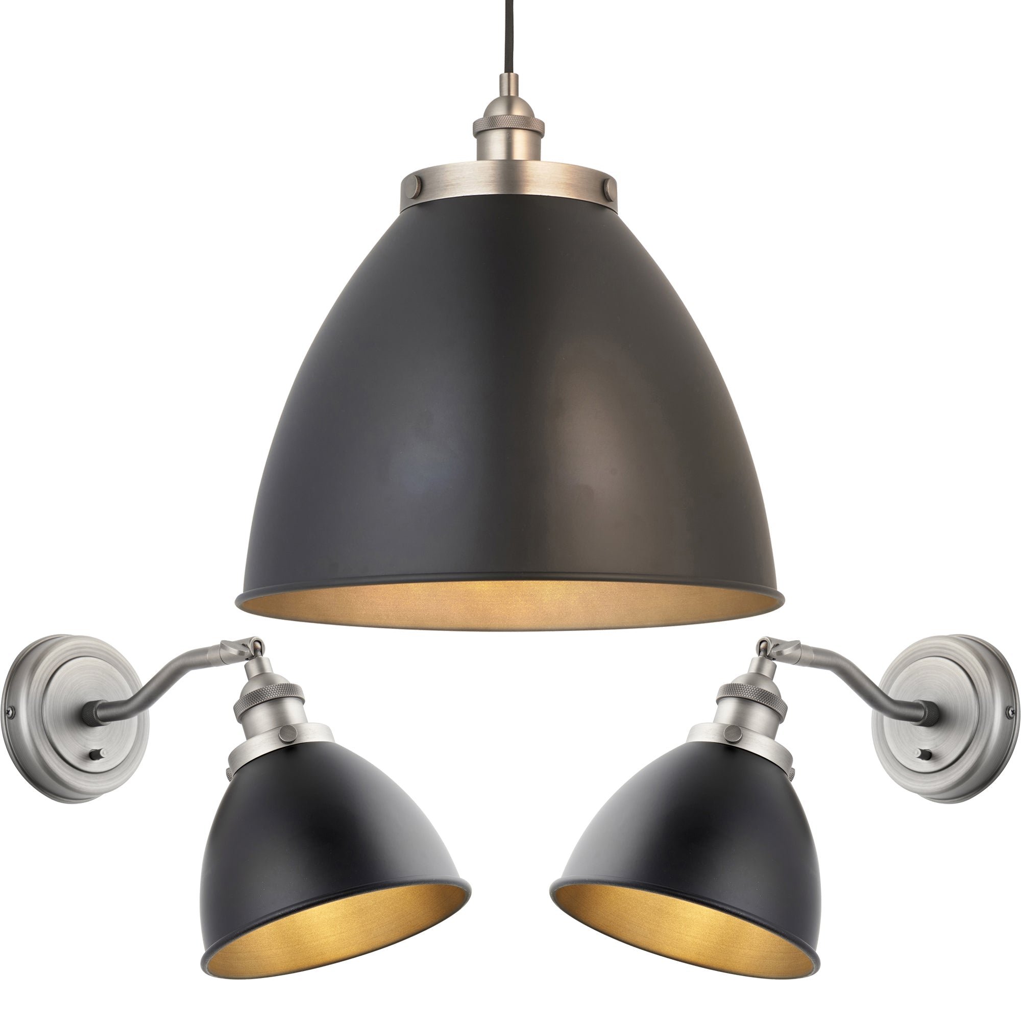 Loops Direct Glass and Pendant and 2 Wall Lights - Amber Glass and Satin Brass