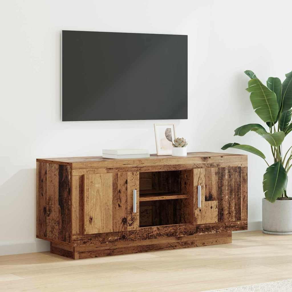 Walplus 2 Door Engineered Wood TV Cabinet 1 Shelf - Old Wood - 102 x 35 x 45 cm