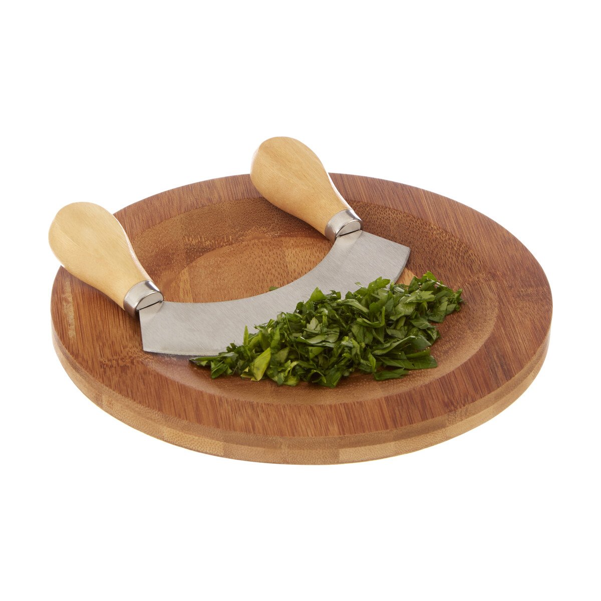 Orsina Aleki Bamboo Board with Mezzaluna Herb Chopper - Two Tone