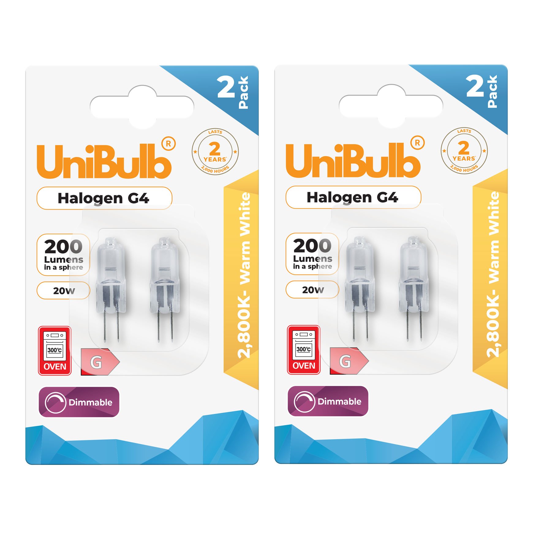 UniBulb 20W Halogen Dimmable Capsule G4 Light Bulb - Pack of 4