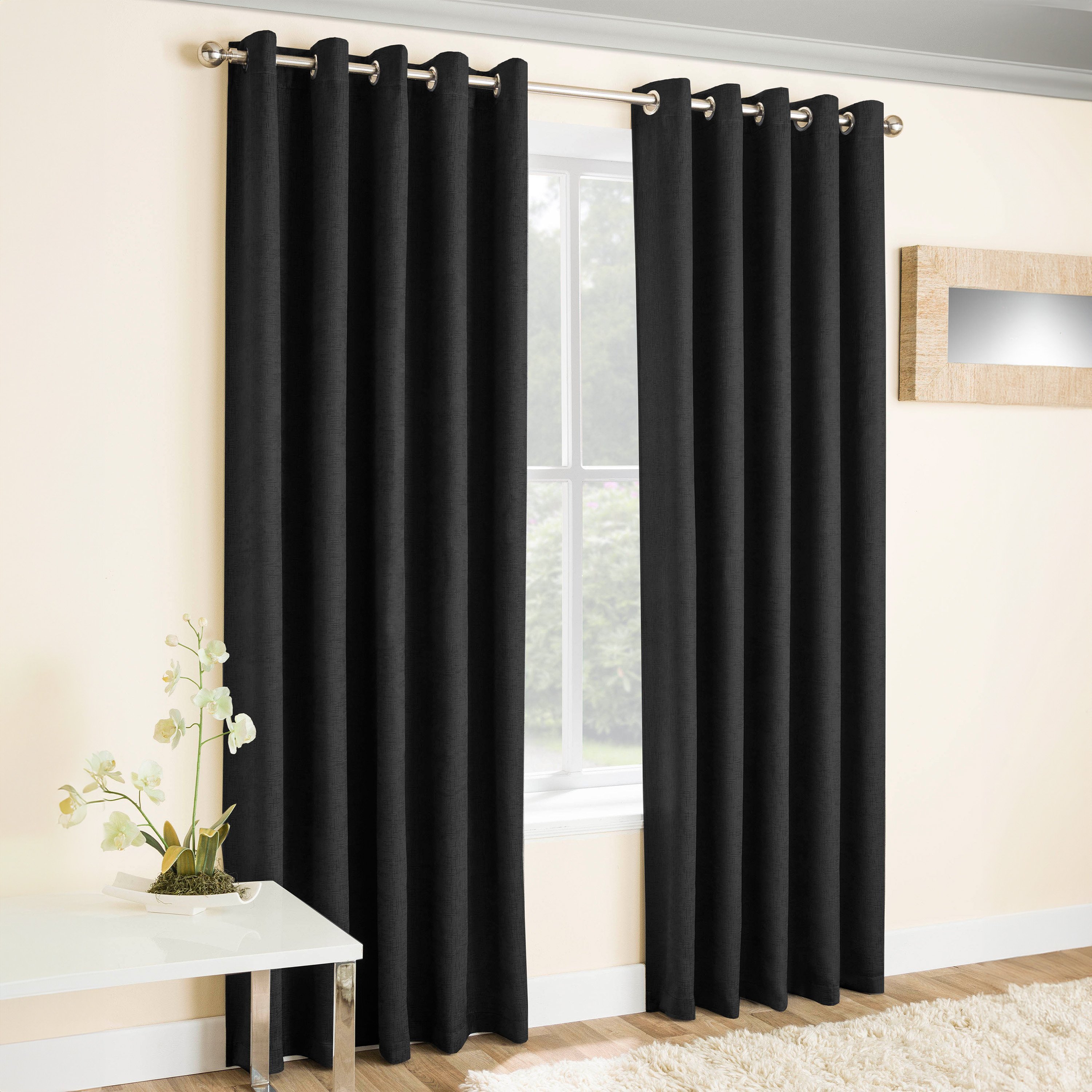 Enhanced Living Vogue Eyelet Thermal Curtains - 117 x 229cm - Black